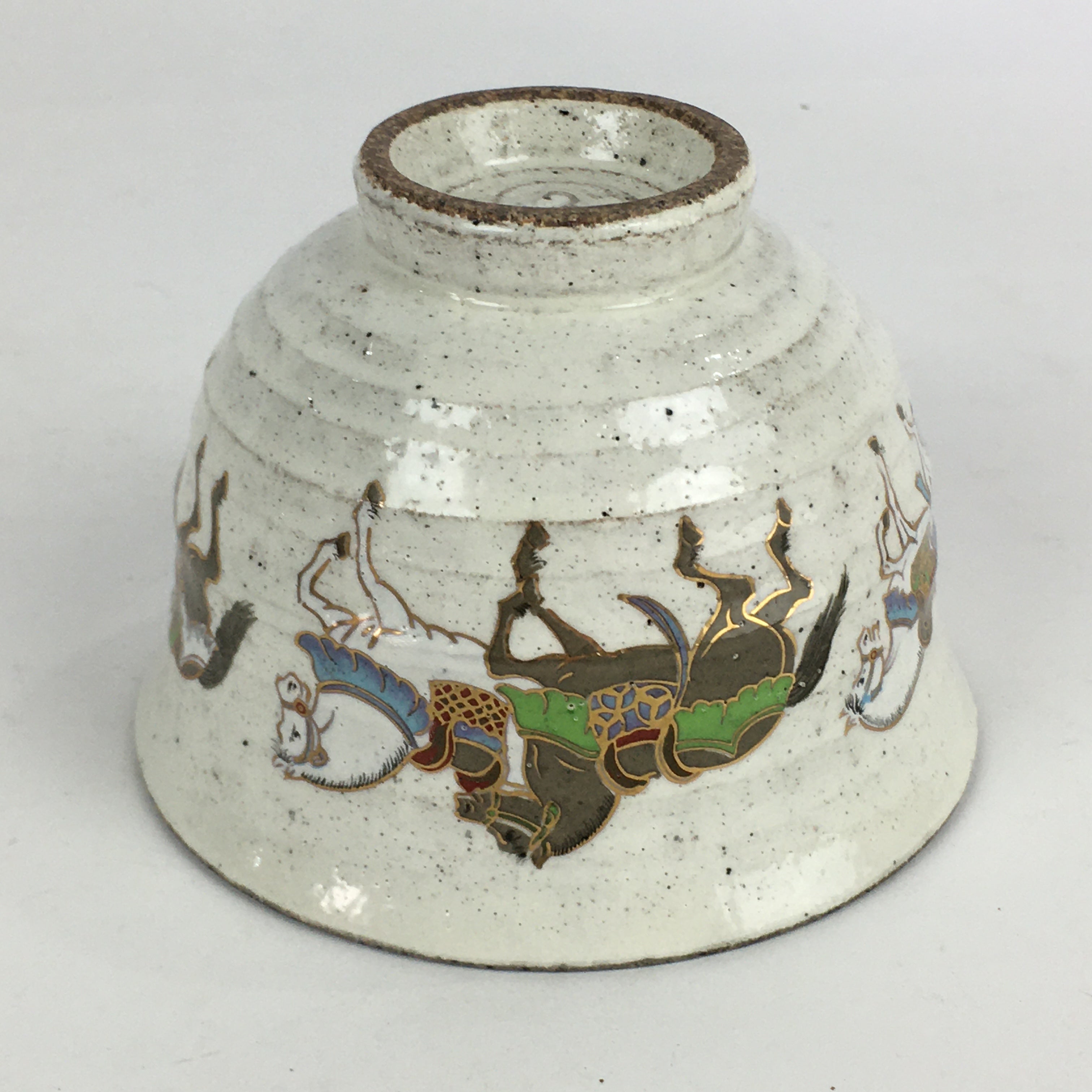 Japanese Ceramic Tea Ceremony Green Tea Bowl Vtg Chawan Horses GTB932