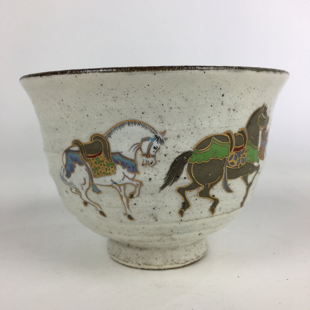 Japanese Ceramic Tea Ceremony Green Tea Bowl Vtg Chawan Horses GTB932