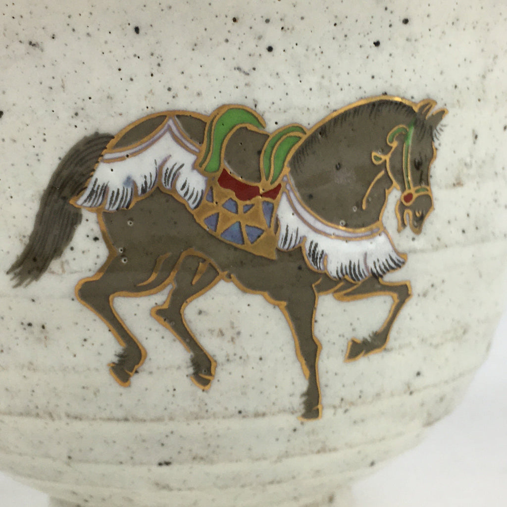 Japanese Ceramic Tea Ceremony Green Tea Bowl Vtg Chawan Horses GTB932