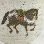 Japanese Ceramic Tea Ceremony Green Tea Bowl Vtg Chawan Horses GTB932