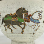 Japanese Ceramic Tea Ceremony Green Tea Bowl Vtg Chawan Horses GTB932