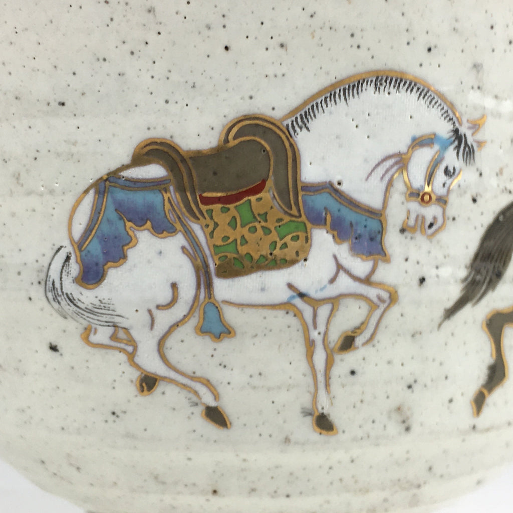Japanese Ceramic Tea Ceremony Green Tea Bowl Vtg Chawan Horses GTB932
