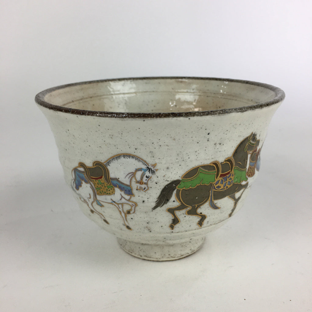 Japanese Ceramic Tea Ceremony Green Tea Bowl Vtg Chawan Horses GTB932