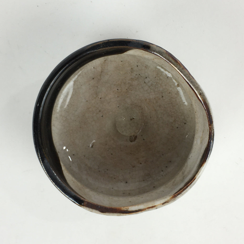 Japanese Ceramic Tea Ceremony Green Tea Bowl Vtg Chawan Kuro Oribe GTB933