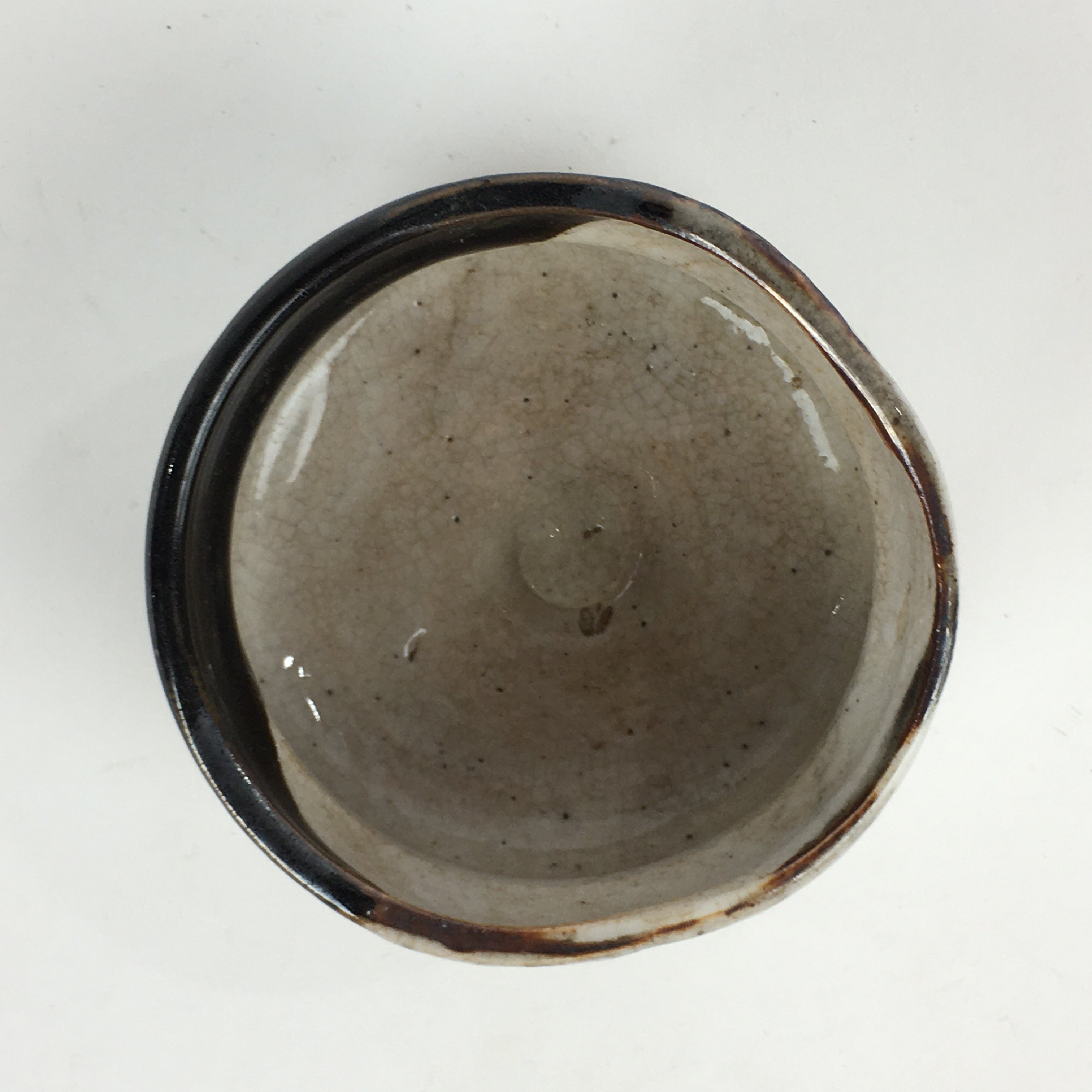 Japanese Ceramic Tea Ceremony Green Tea Bowl Vtg Chawan Kuro Oribe GTB933