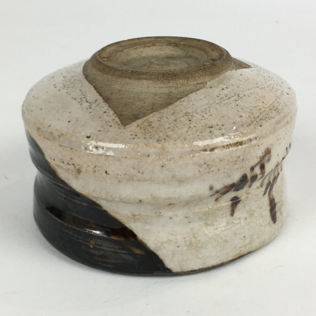 Japanese Ceramic Tea Ceremony Green Tea Bowl Vtg Chawan Kuro Oribe GTB933