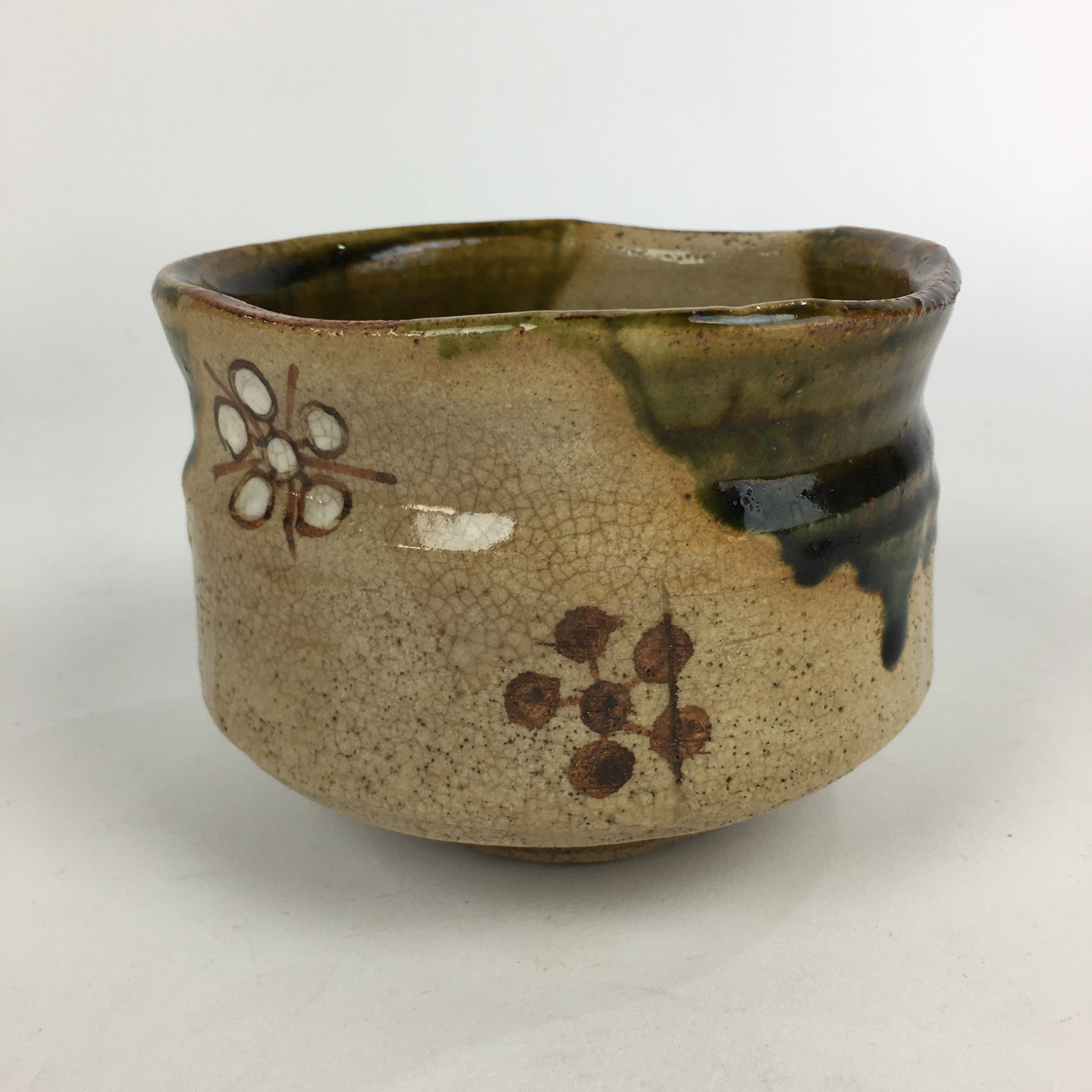 Japanese Ceramic Tea Ceremony Green Tea Bowl Vtg Chawan Oribe GTB935