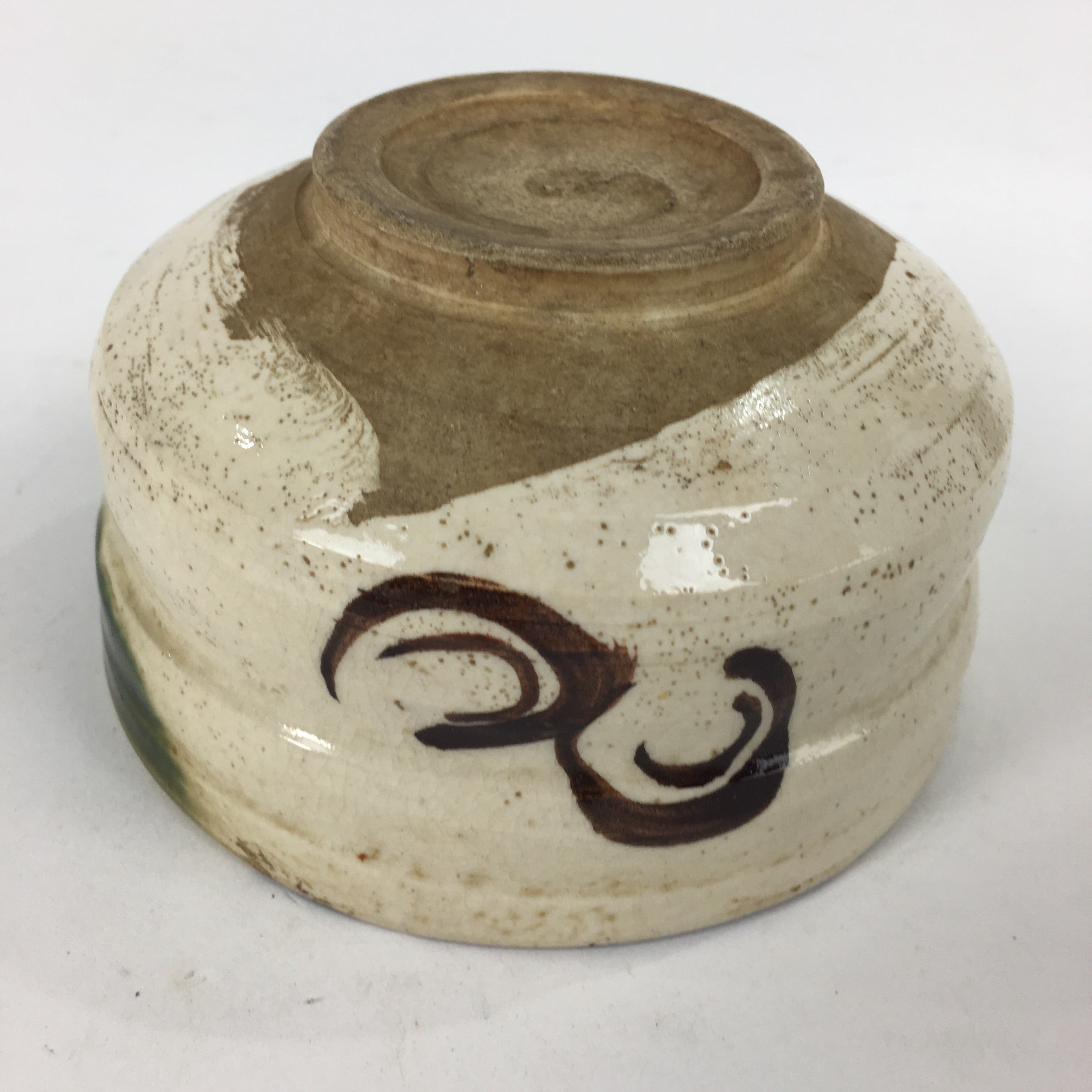 Japanese Ceramic Tea Ceremony Green Tea Bowl Vtg Chawan Oribe Ware GTB848