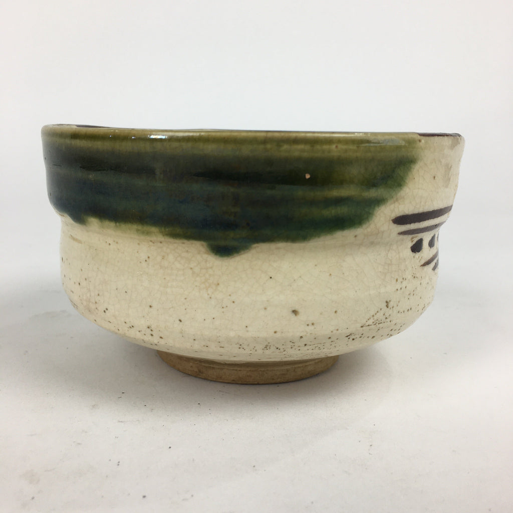 Japanese Ceramic Tea Ceremony Green Tea Bowl Vtg Chawan Oribe Ware GTB848