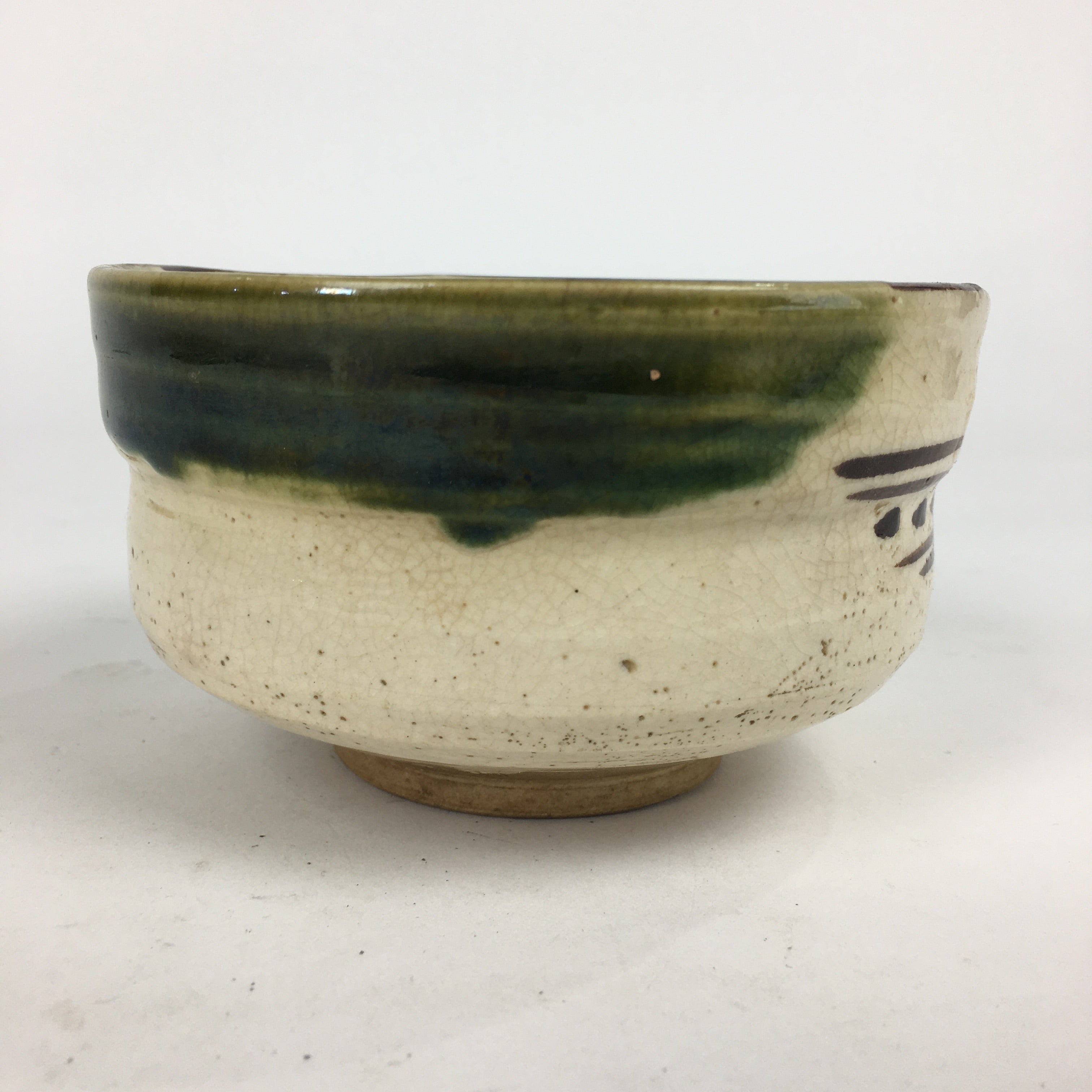 Japanese Ceramic Tea Ceremony Green Tea Bowl Vtg Chawan Oribe Ware GTB848