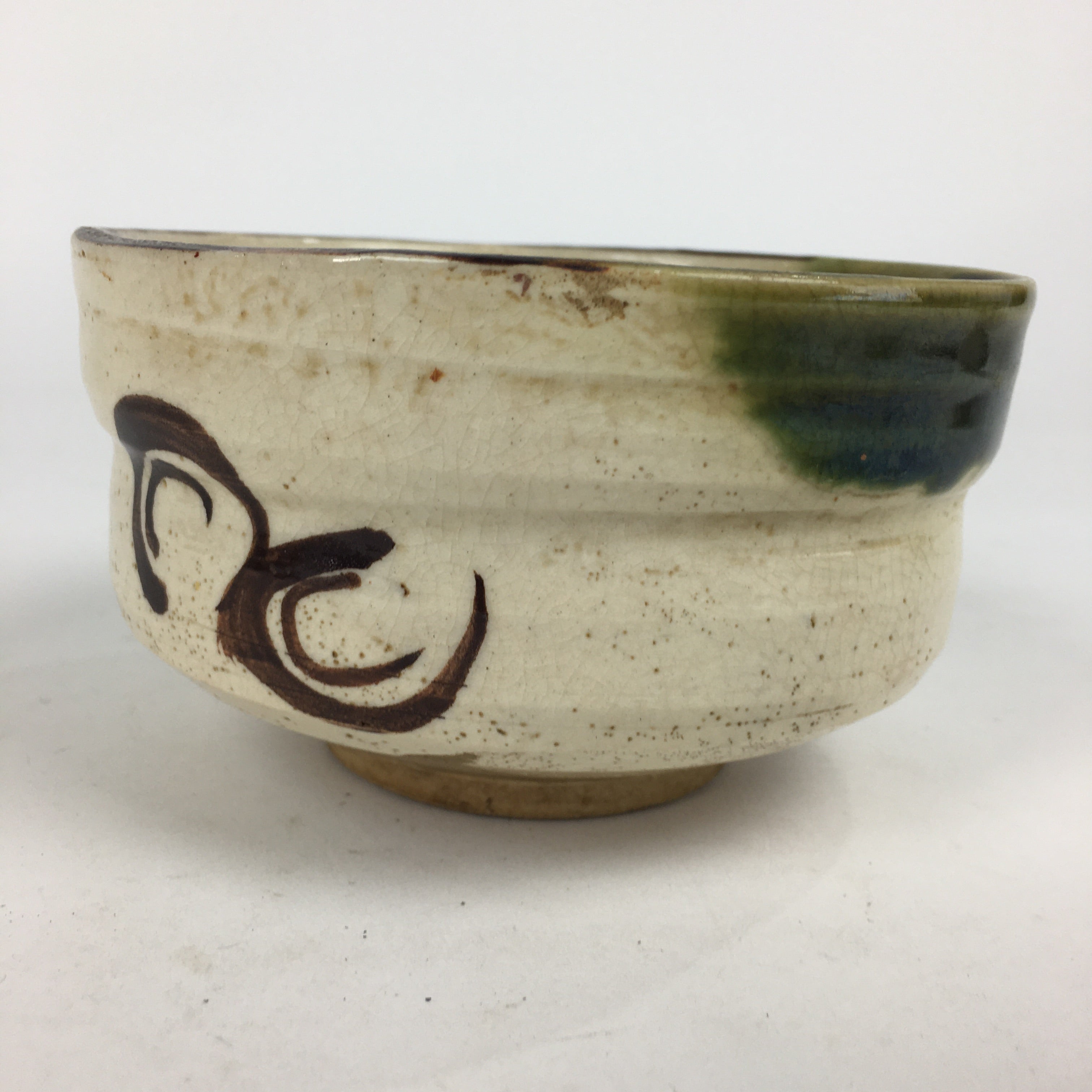 Japanese Ceramic Tea Ceremony Green Tea Bowl Vtg Chawan Oribe Ware GTB848