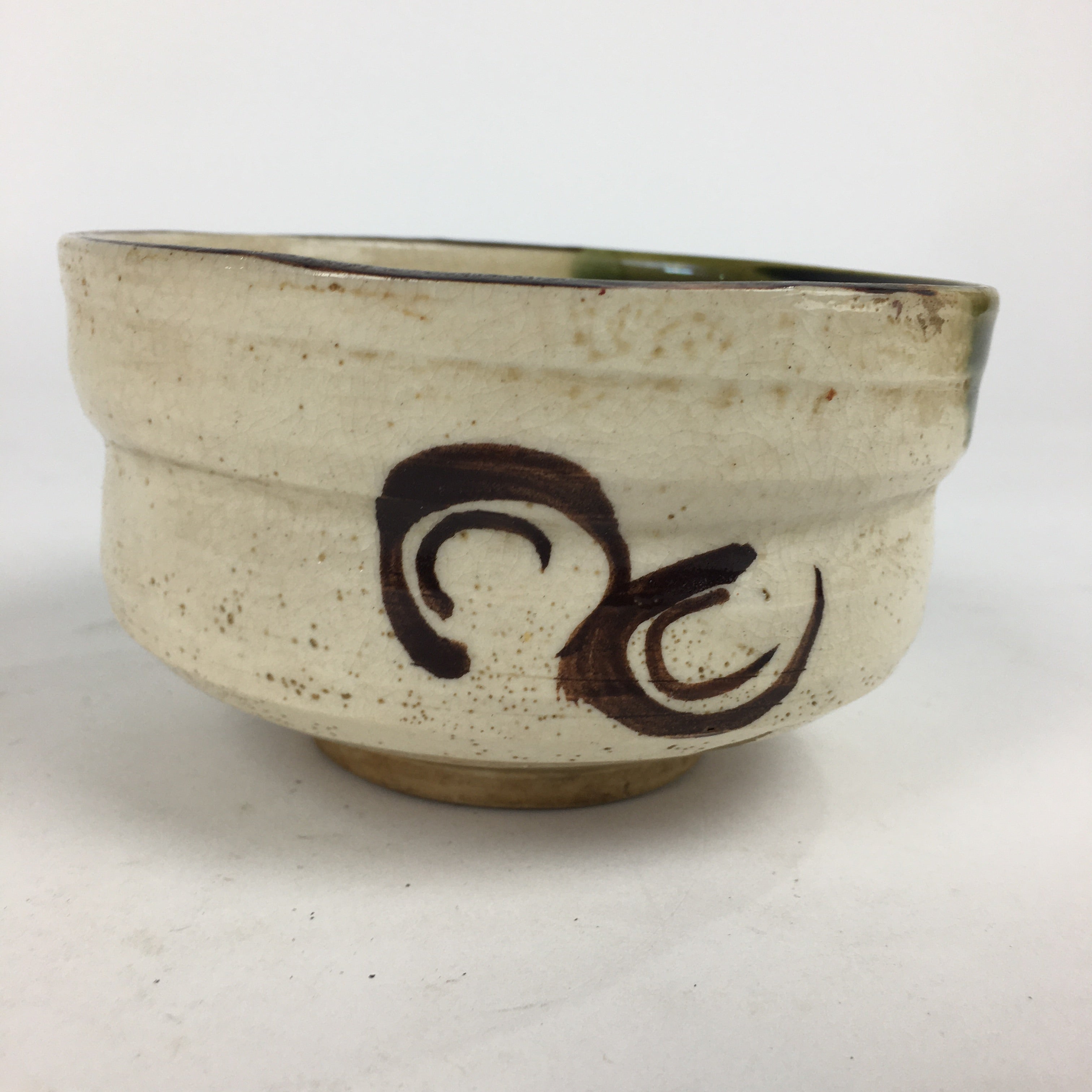 Japanese Ceramic Tea Ceremony Green Tea Bowl Vtg Chawan Oribe Ware GTB848