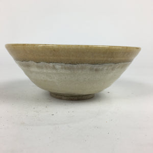 Japanese Ceramic Tea Ceremony Green Tea Bowl Vtg Chawan White Yellow GTB855