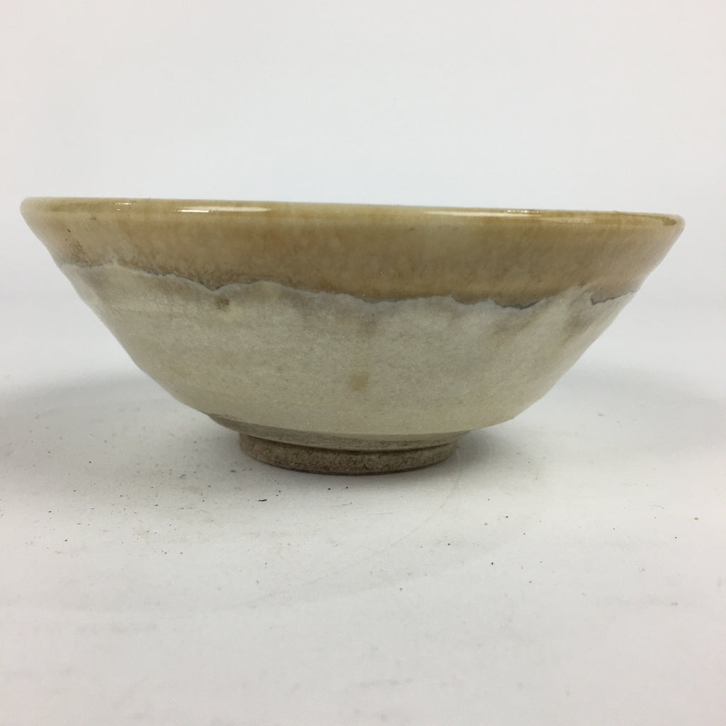 Japanese Ceramic Tea Ceremony Green Tea Bowl Vtg Chawan White Yellow GTB855