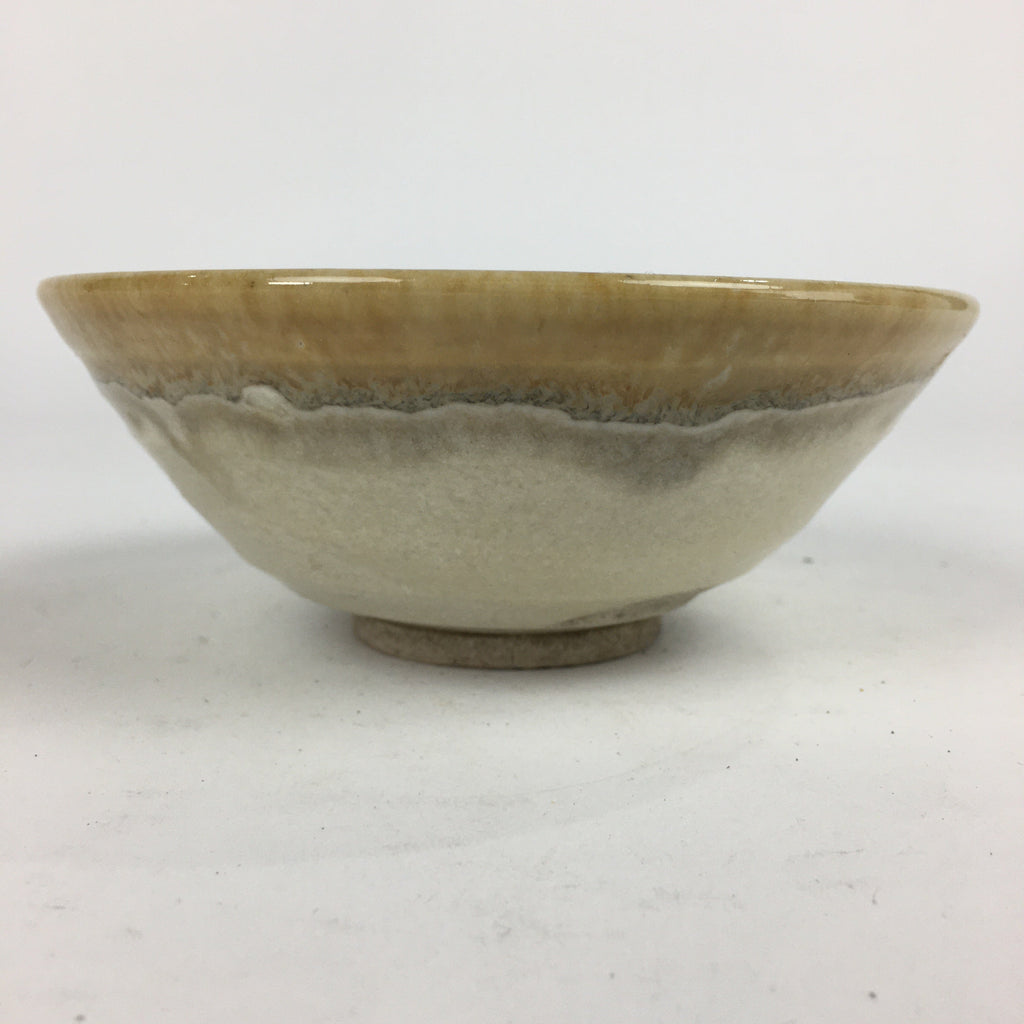 Japanese Ceramic Tea Ceremony Green Tea Bowl Vtg Chawan White Yellow GTB855