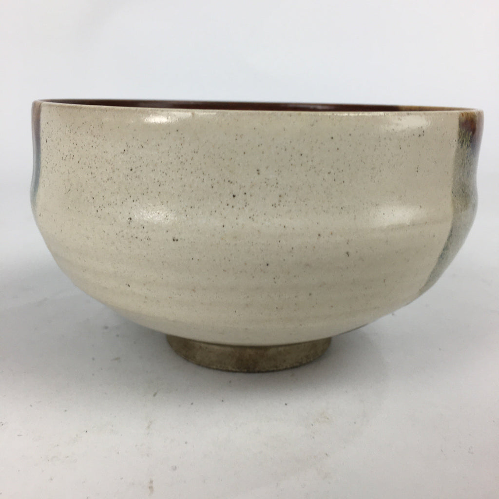 Japanese Ceramic Tea Ceremony Green Tea Bowl Vtg White Brown Chawan GTB838