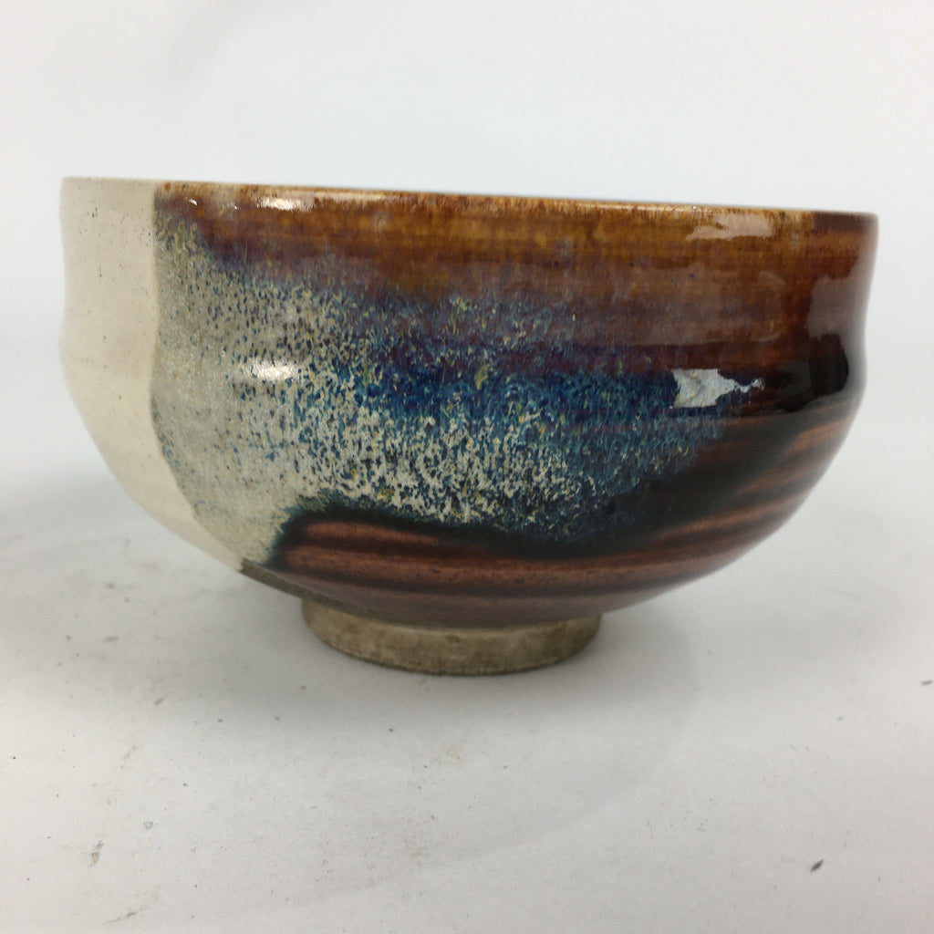 Japanese Ceramic Tea Ceremony Green Tea Bowl Vtg White Brown Chawan GTB838