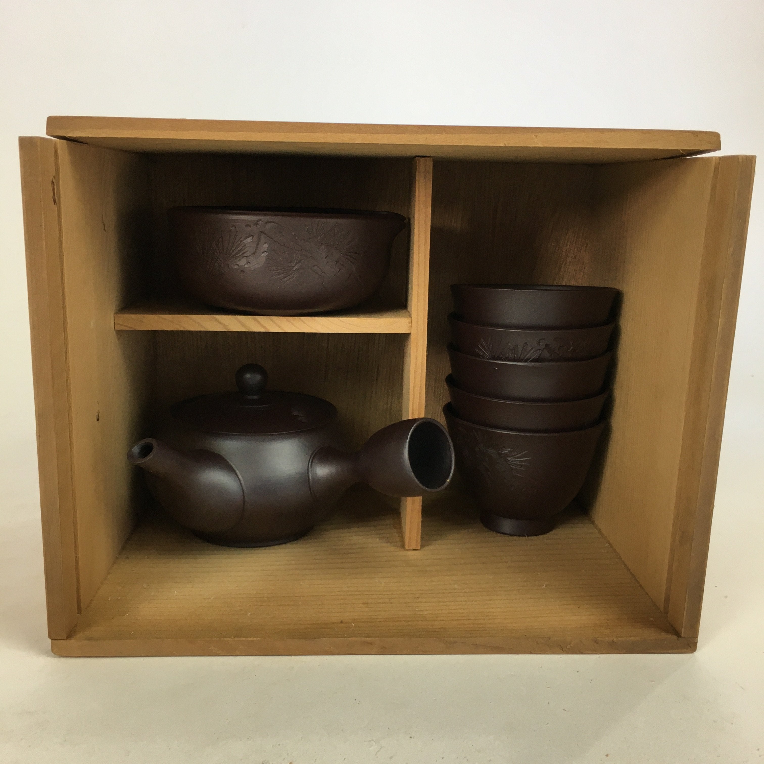 Japanese Ceramic Tea Set Banko ware Cup Pot Vtg Box Yunomi Kyusu Sencha PX550