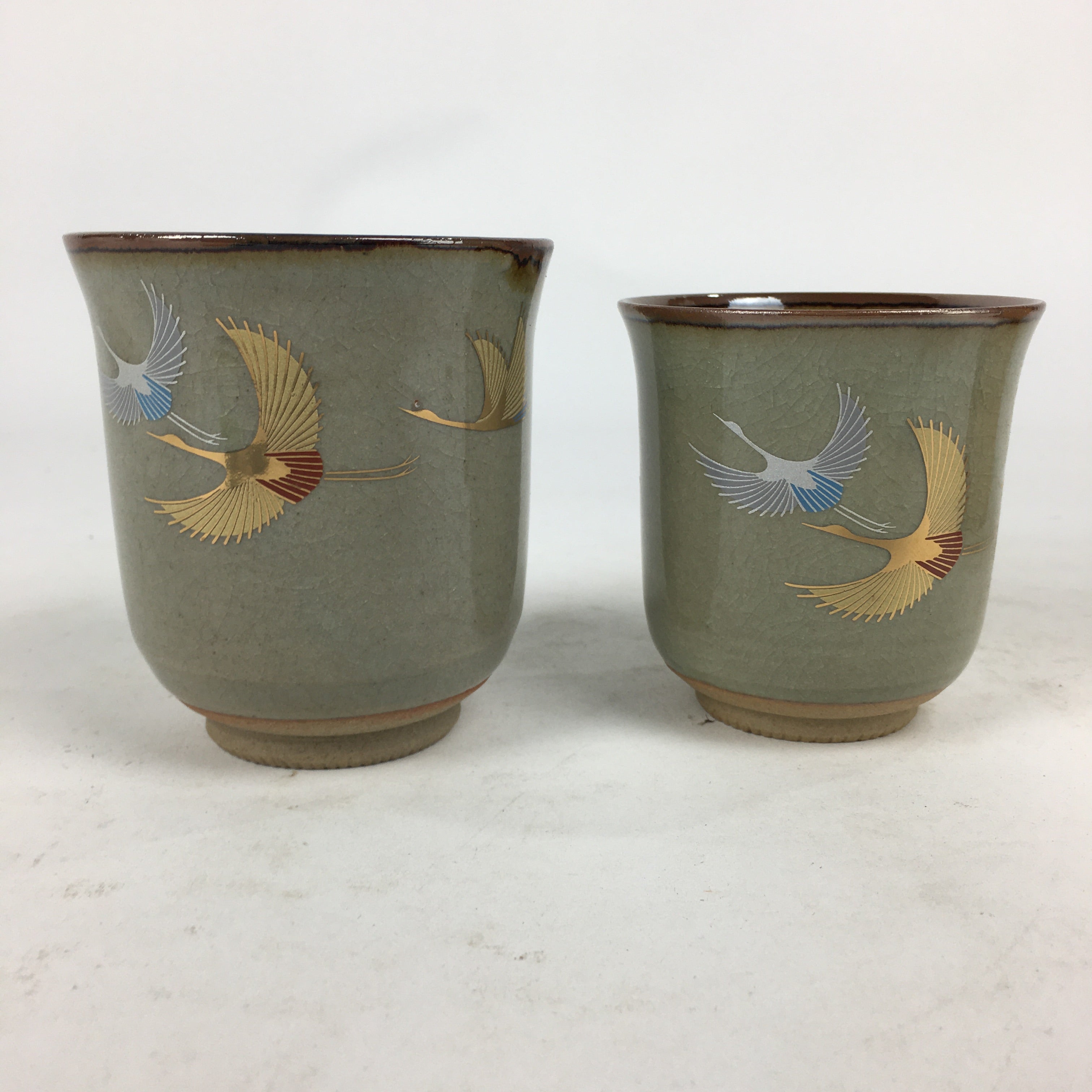 Japanese Ceramic Teacup 2pc Pair Vtg Boxed Pottery Yunomi Sencha PX581