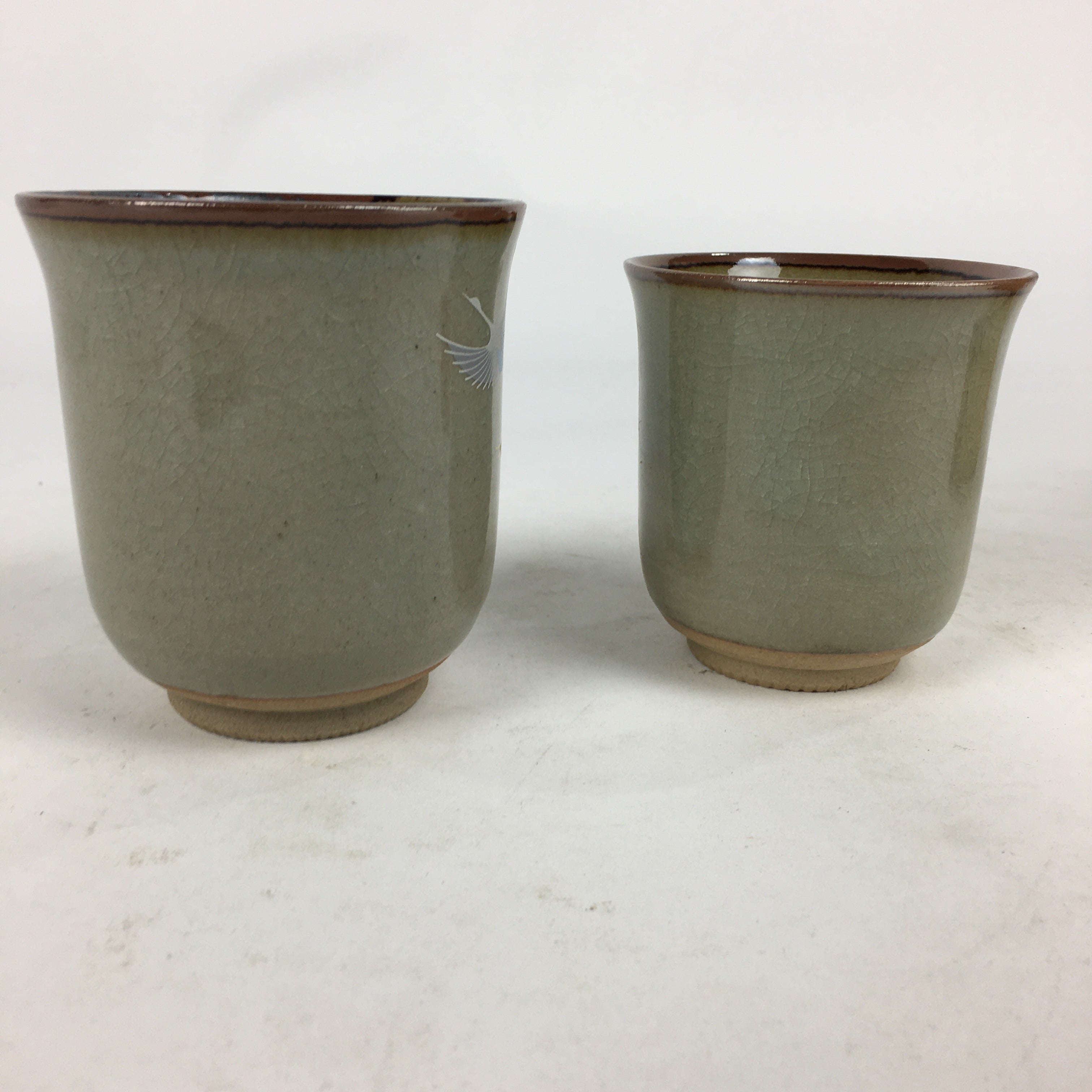 Japanese Ceramic Teacup 2pc Pair Vtg Boxed Pottery Yunomi Sencha PX581