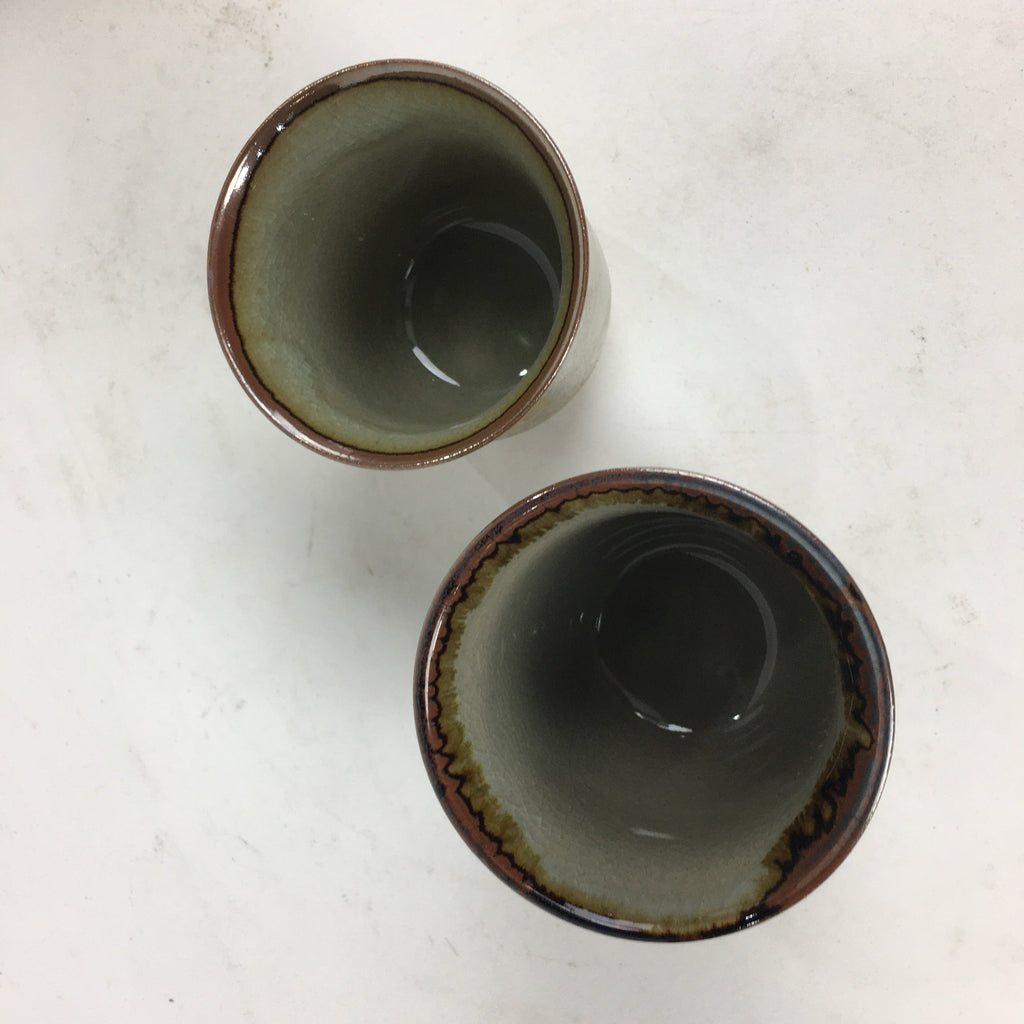 Japanese Ceramic Teacup 2pc Pair Vtg Boxed Pottery Yunomi Sencha PX581