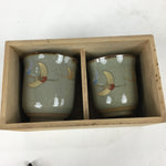 Japanese Ceramic Teacup 2pc Pair Vtg Boxed Pottery Yunomi Sencha PX581