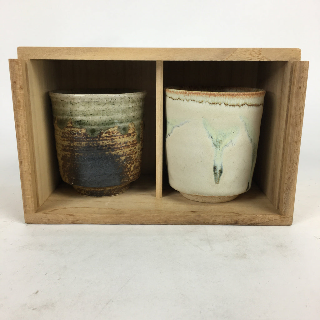Japanese Ceramic Teacup 2pc Pair Vtg Boxed Pottery Yunomi Sencha PX579