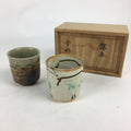 Japanese Ceramic Teacup 2pc Pair Vtg Boxed Pottery Yunomi Sencha PX579