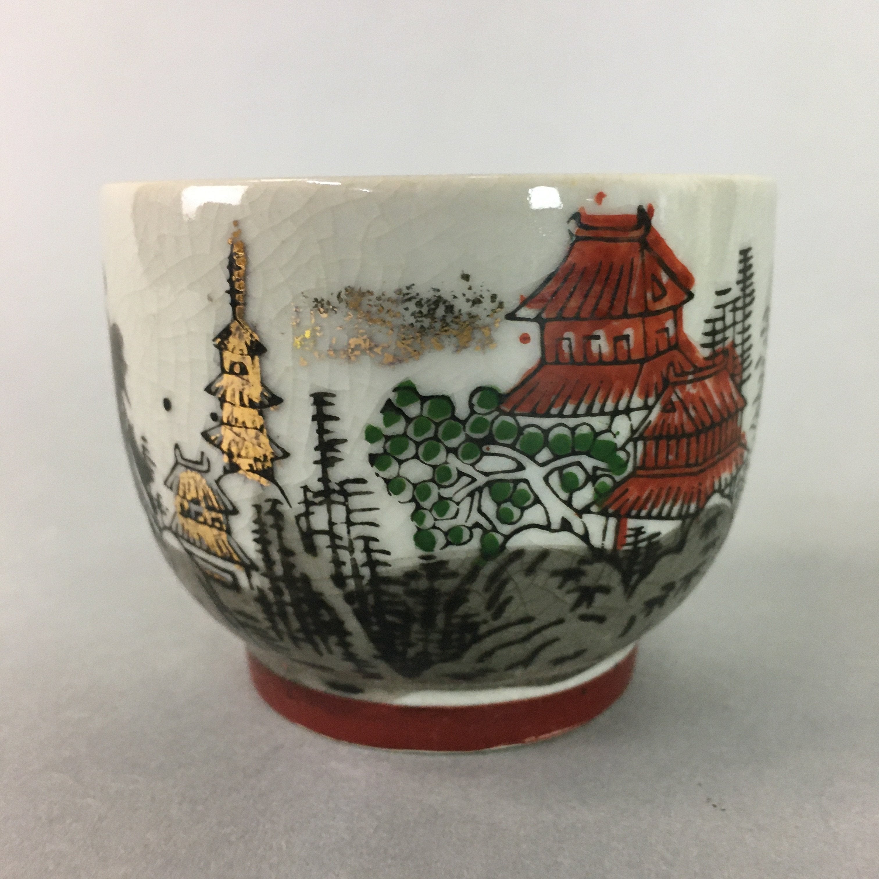 Japanese Ceramic Teacup Kutani Ware Yunomi Vtg Pottery Sencha Beige TC109