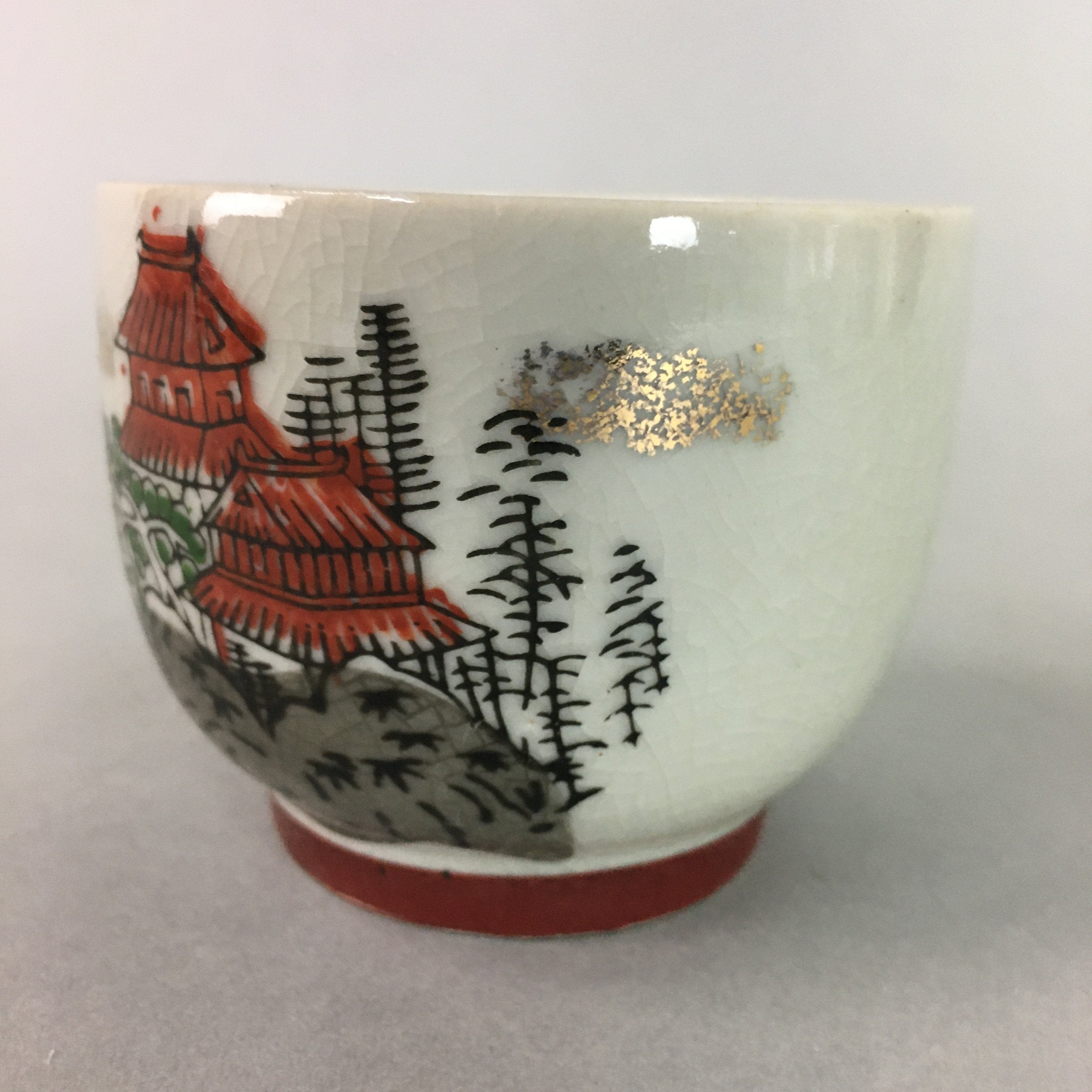 Japanese Ceramic Teacup Kutani Ware Yunomi Vtg Pottery Sencha Beige TC109