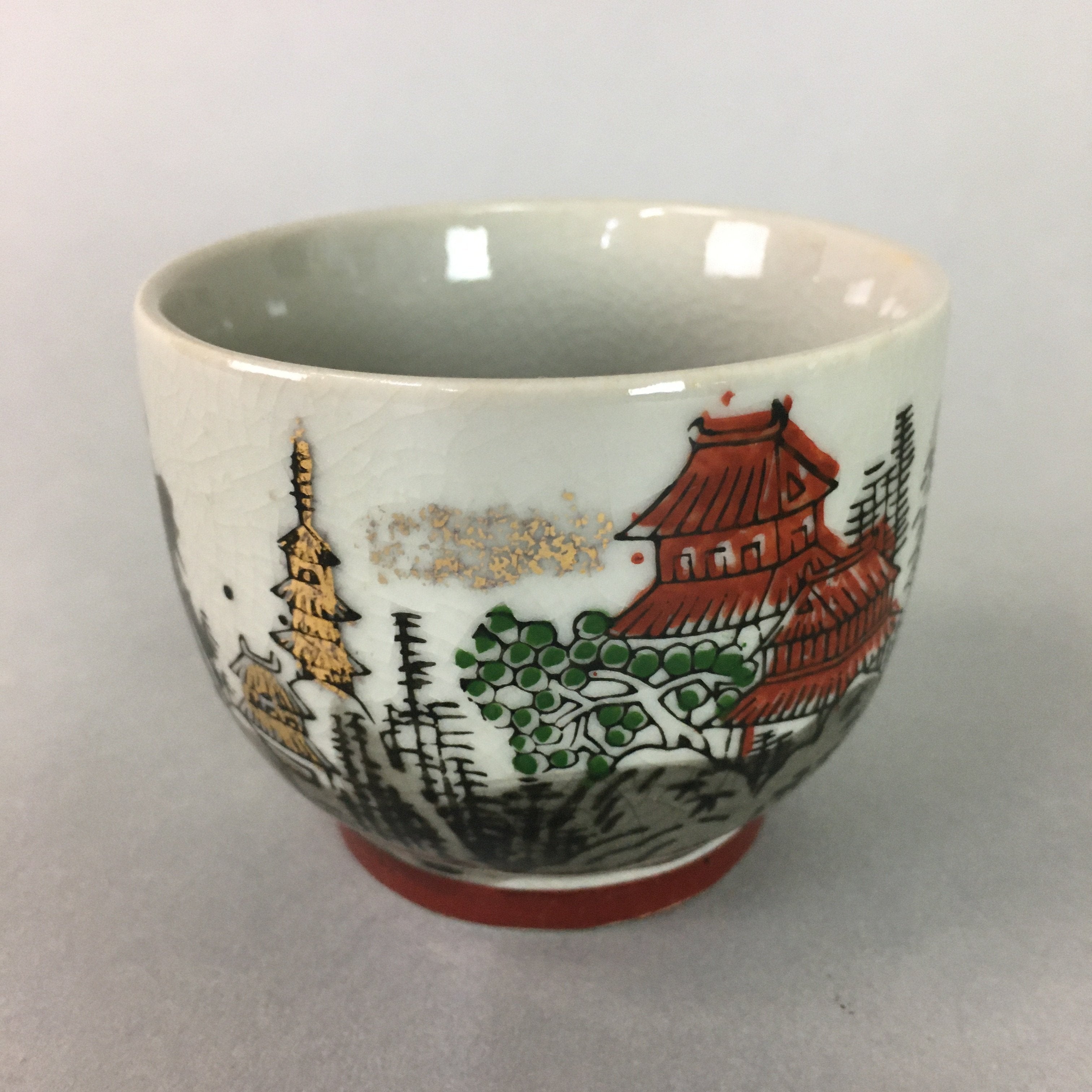 Japanese Ceramic Teacup Kutani Ware Yunomi Vtg Pottery Sencha Beige TC109