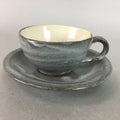 Japanese Ceramic Teacup Saucer Gray Shino ware Vtg Mug Pottery Handle PP11