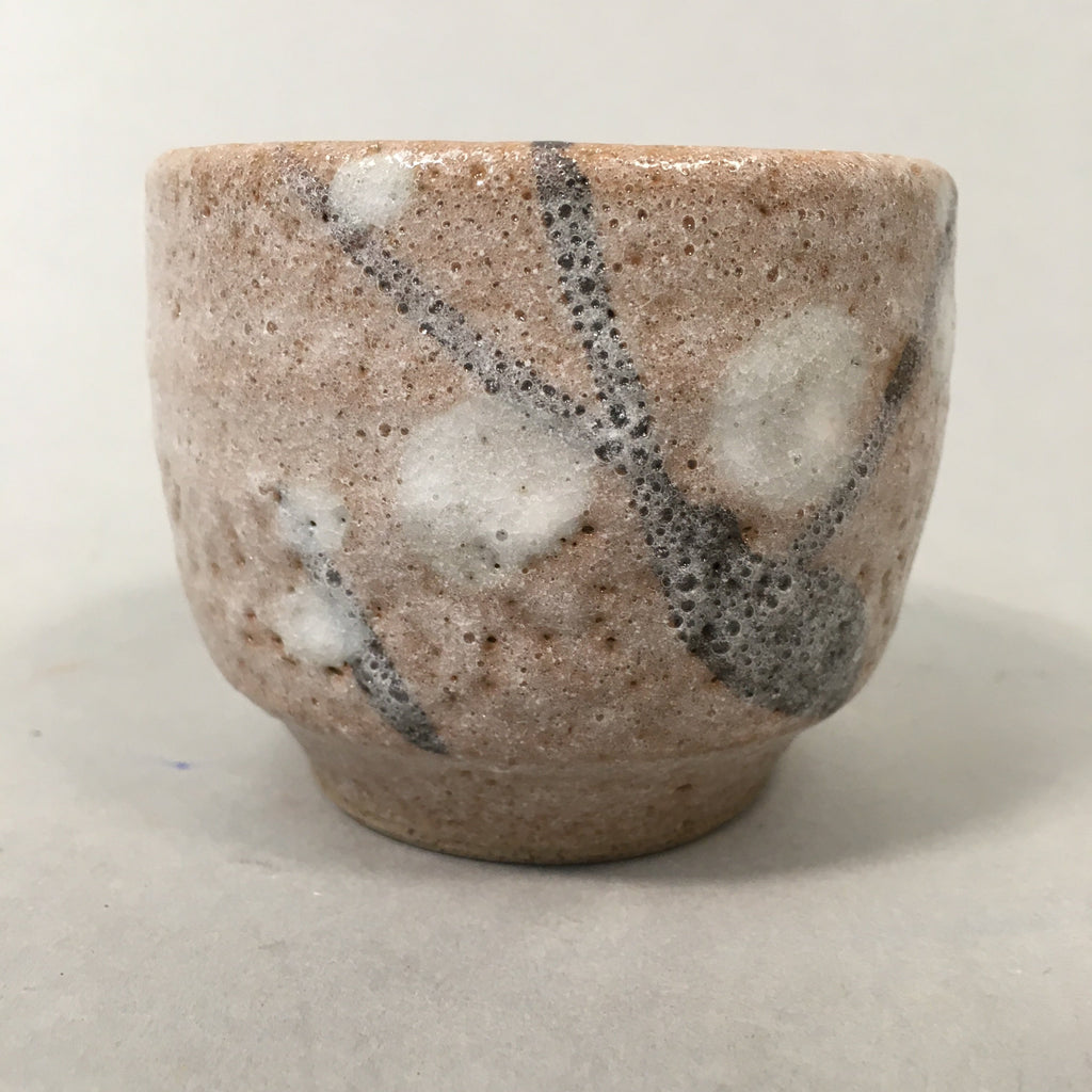 Japanese Ceramic Teacup Shino Yunomi Vtg Pottery Plum Blossom Sencha TC160