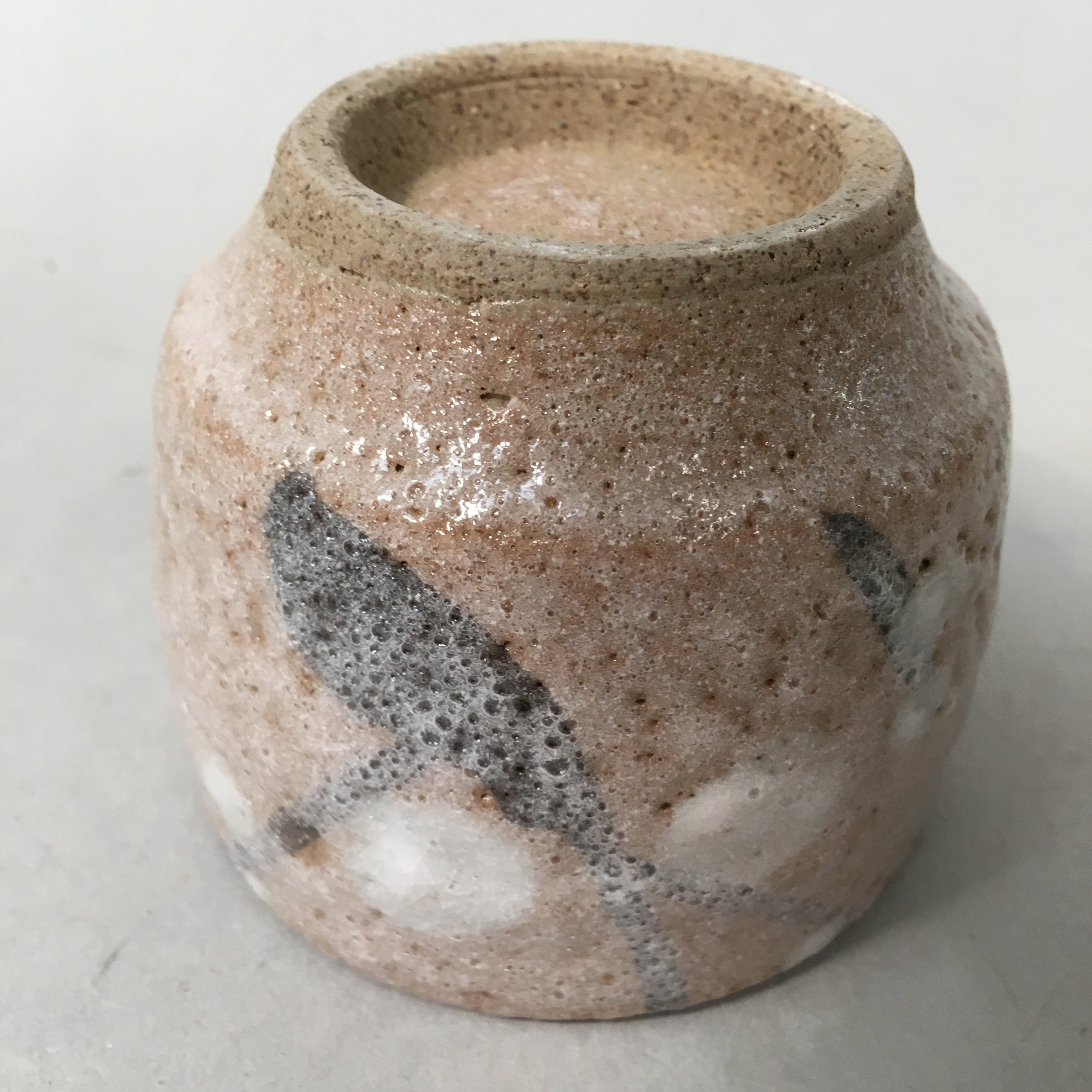 Japanese Ceramic Teacup Shino Yunomi Vtg Pottery Plum Blossom Sencha TC160