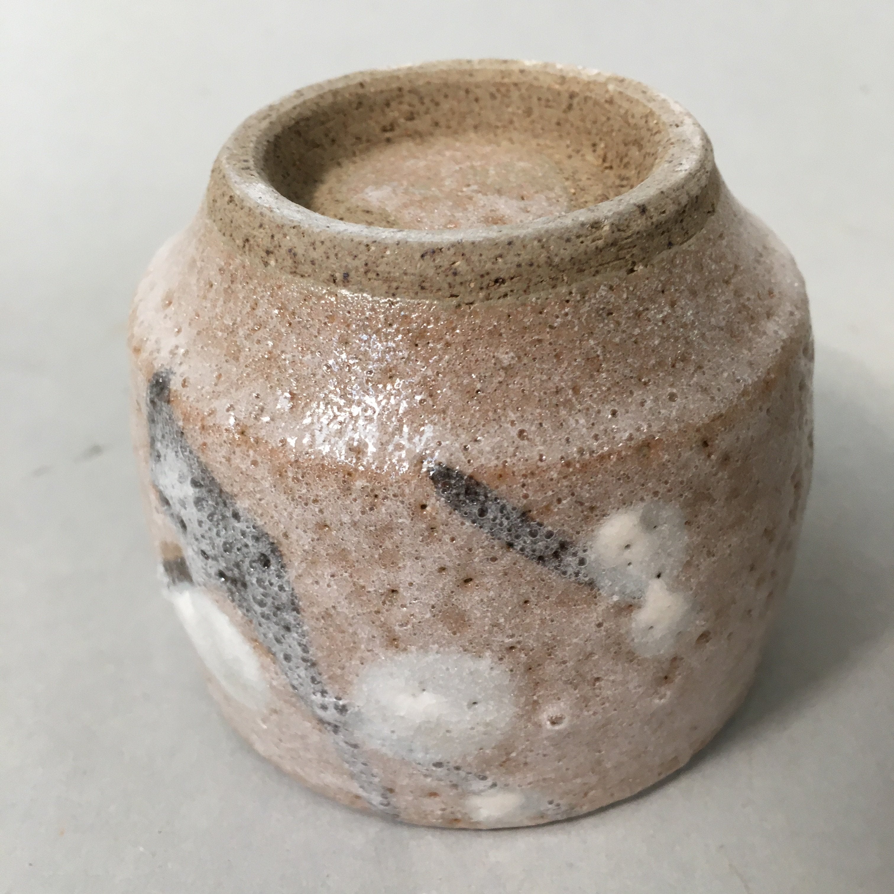 Japanese Ceramic Teacup Shino Yunomi Vtg Pottery Plum Blossom Sencha TC161