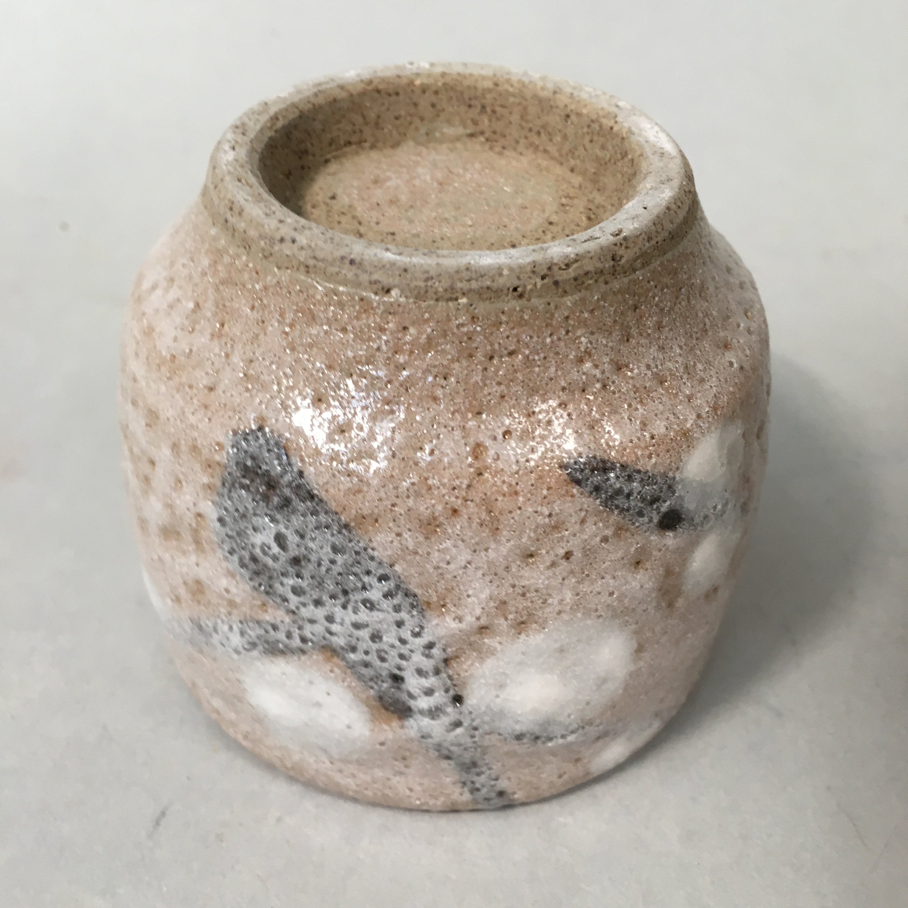 Japanese Ceramic Teacup Shino Yunomi Vtg Pottery Plum Blossom Sencha TC162