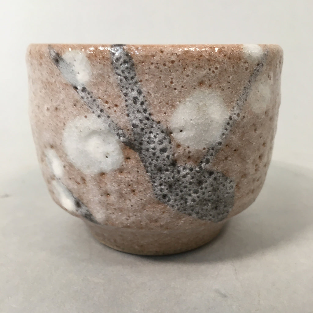 Japanese Ceramic Teacup Shino Yunomi Vtg Pottery Plum Blossom Sencha TC163