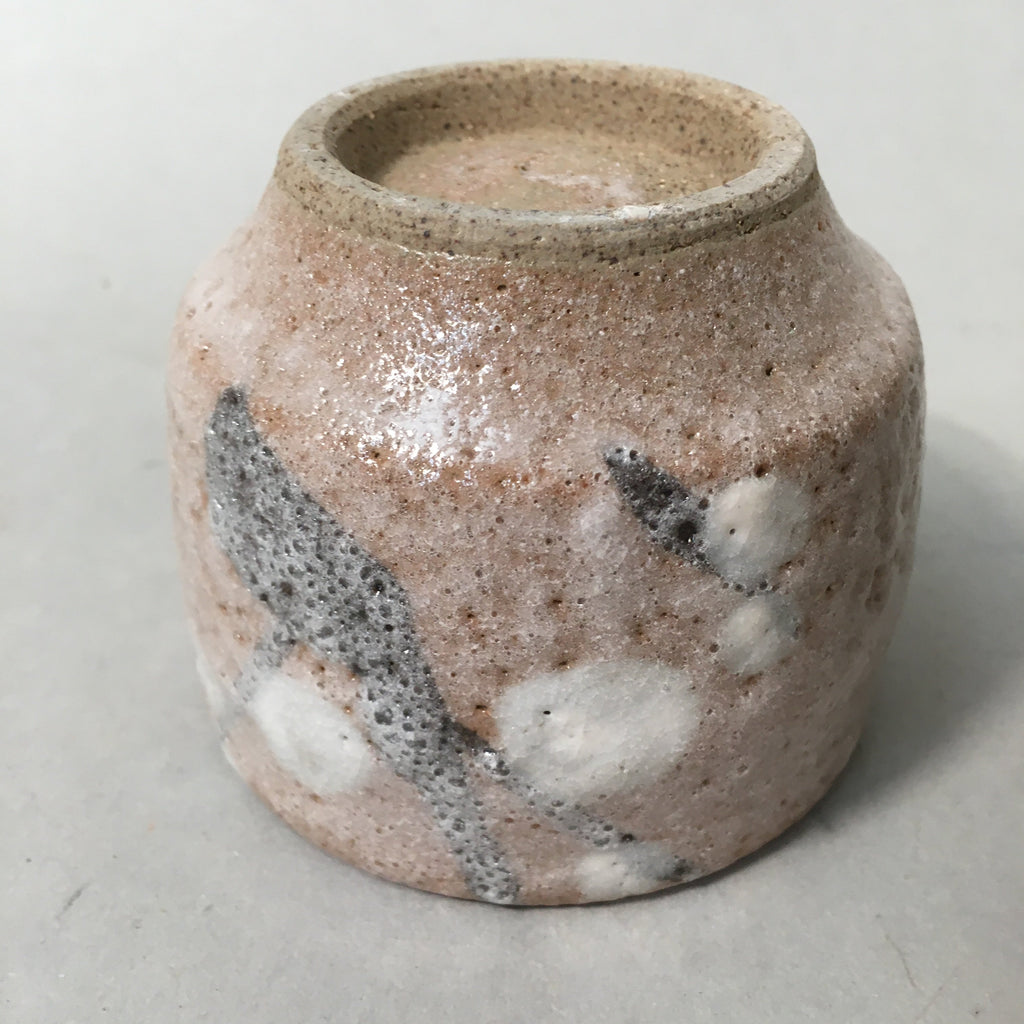 Japanese Ceramic Teacup Shino Yunomi Vtg Pottery Plum Blossom Sencha TC163