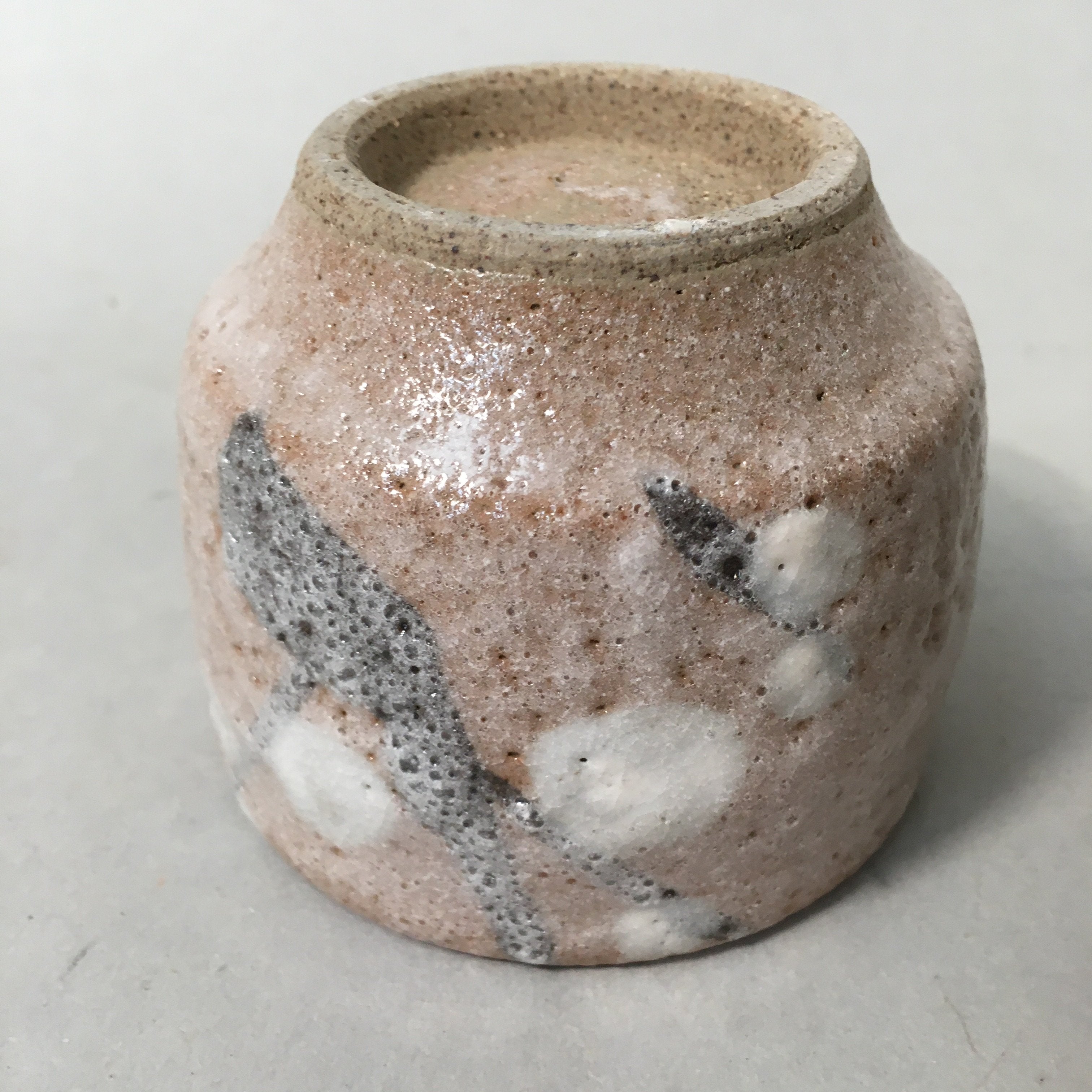 Japanese Ceramic Teacup Shino Yunomi Vtg Pottery Plum Blossom Sencha TC163