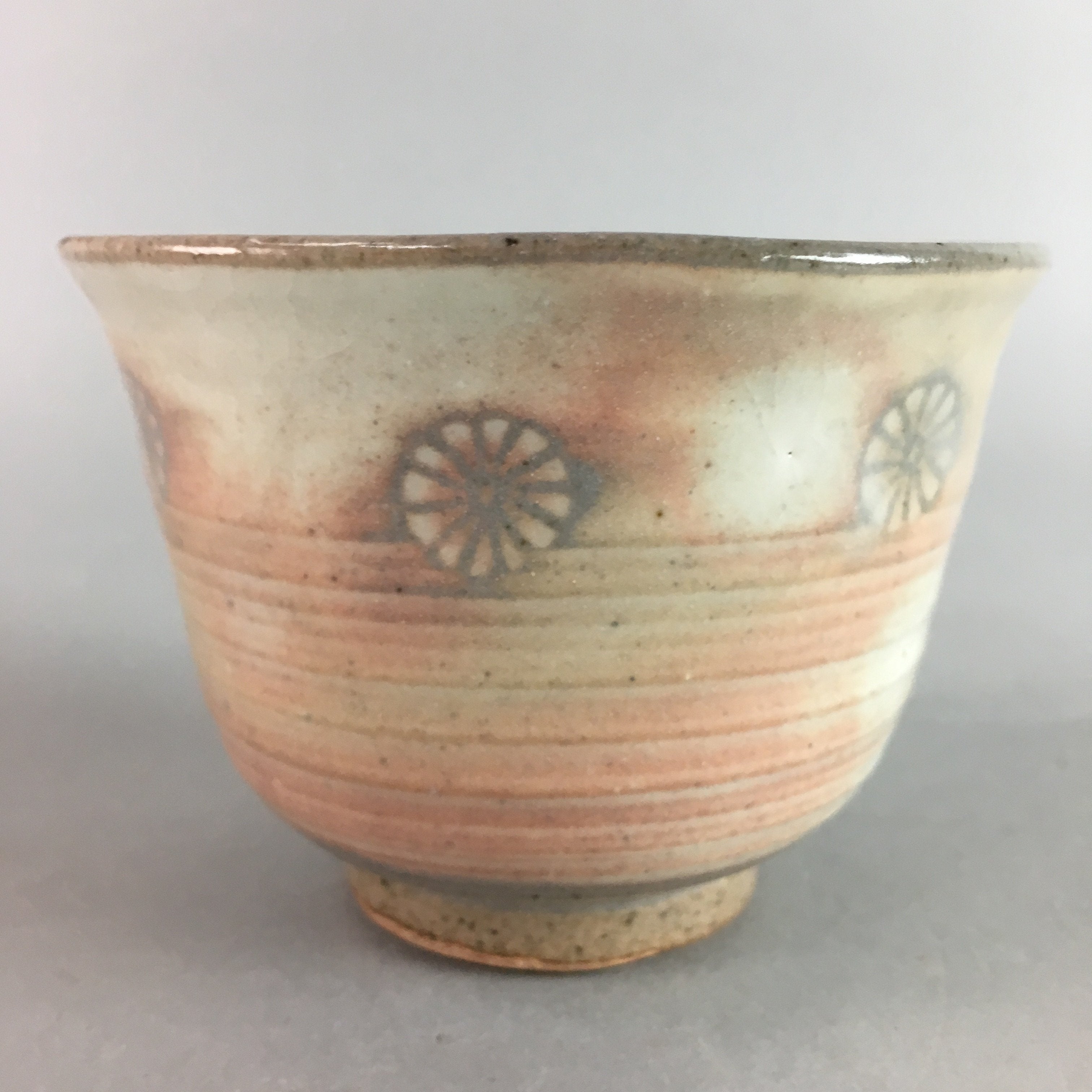 Japanese Ceramic Teacup Vtg Kohiki Pottery White Clay Pink Yunomi Sencha PT614