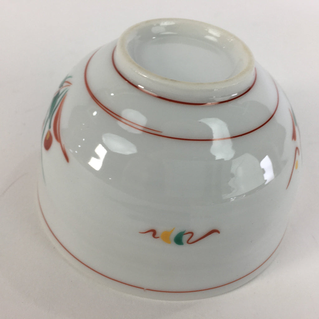 Japanese Ceramic Teacup Vtg Porcelain Red Flower White Sencha Tea Yunomi QT112