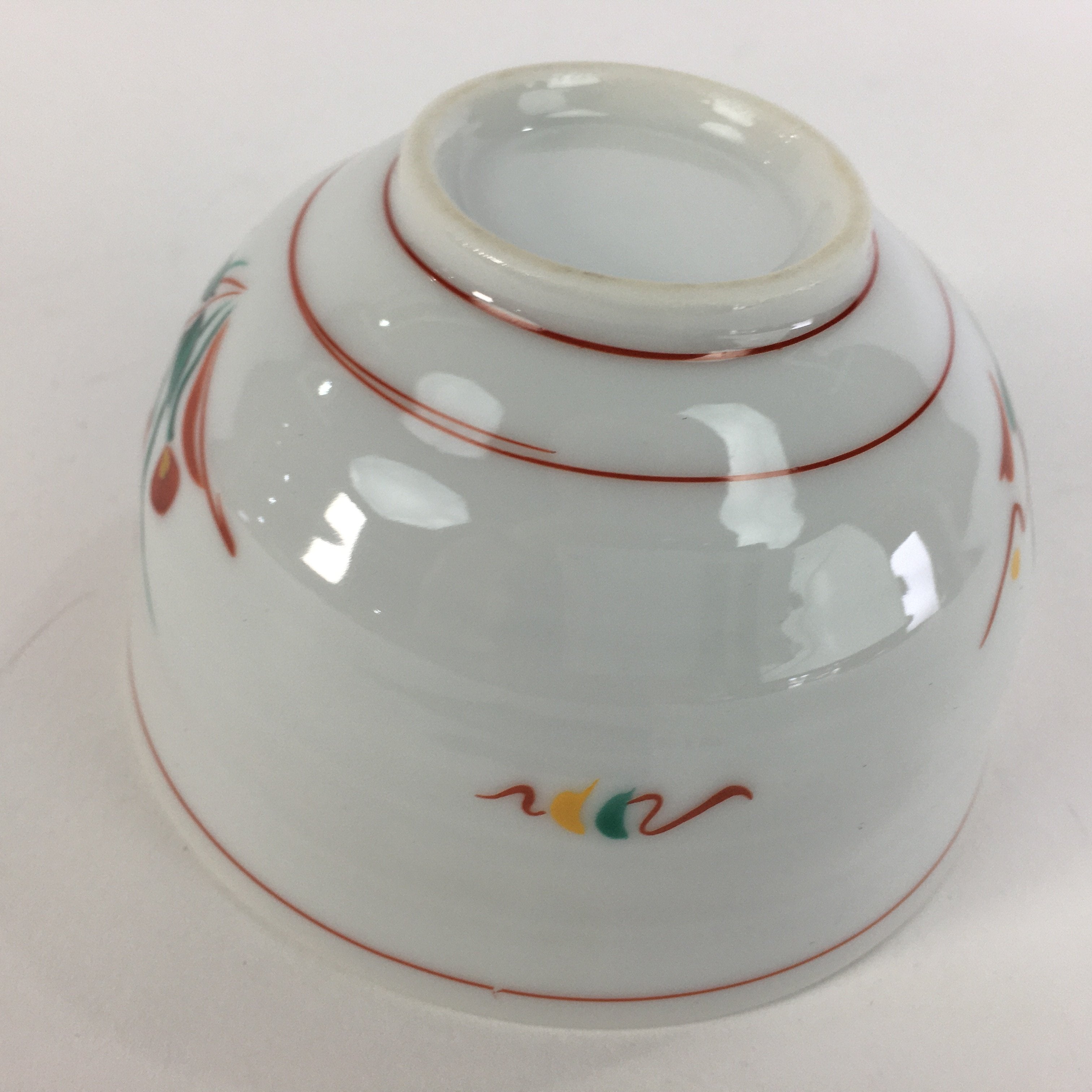 Japanese Ceramic Teacup Vtg Porcelain Red Flower White Sencha Tea Yunomi QT112