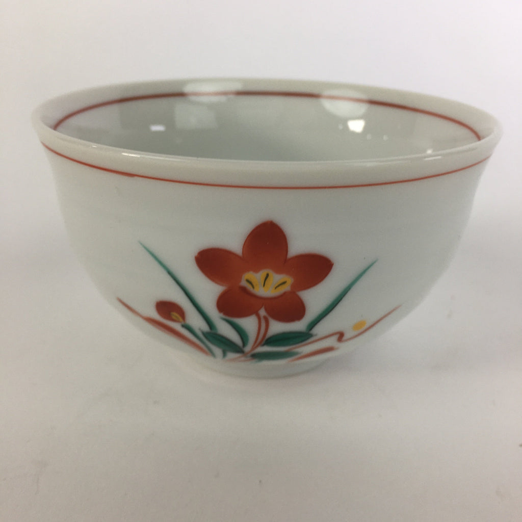 Japanese Ceramic Teacup Vtg Porcelain Red Flower White Sencha Tea Yunomi QT112