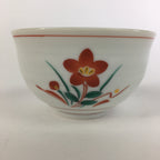 Japanese Ceramic Teacup Vtg Porcelain Red Flower White Sencha Tea Yunomi QT112