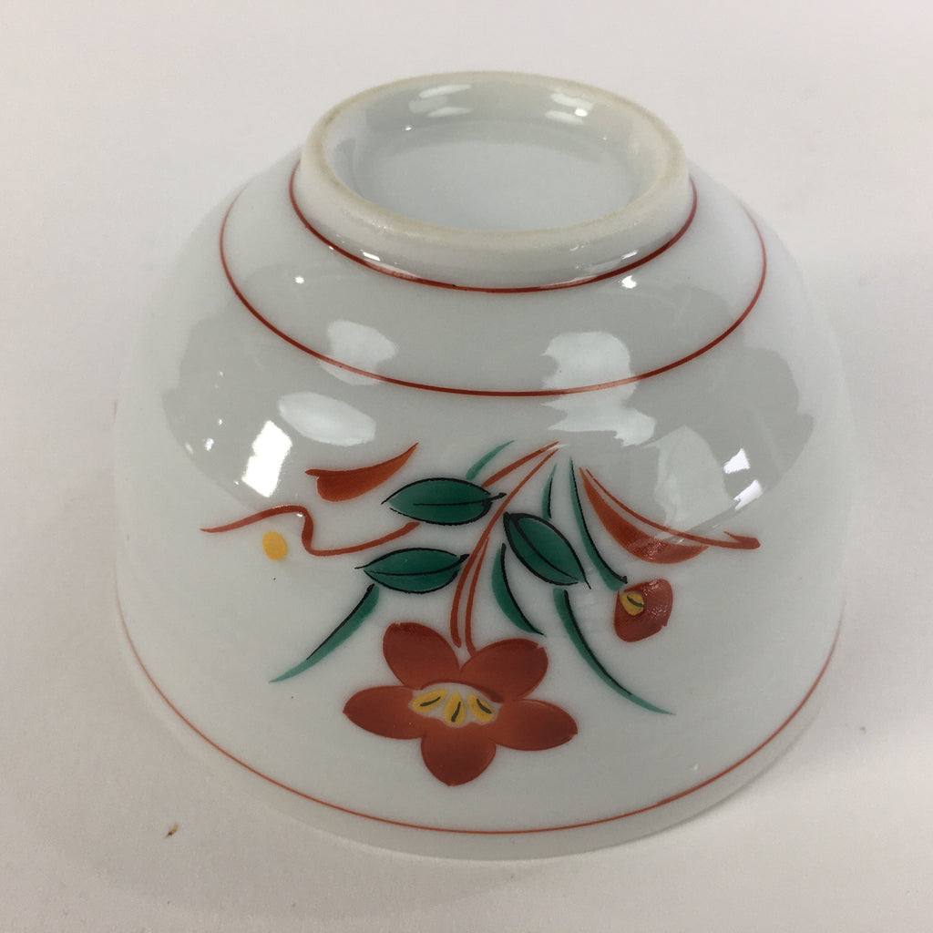 Japanese Ceramic Teacup Vtg Porcelain Red Flower White Sencha Tea Yunomi QT112