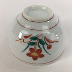 Japanese Ceramic Teacup Vtg Porcelain Red Flower White Sencha Tea Yunomi QT112