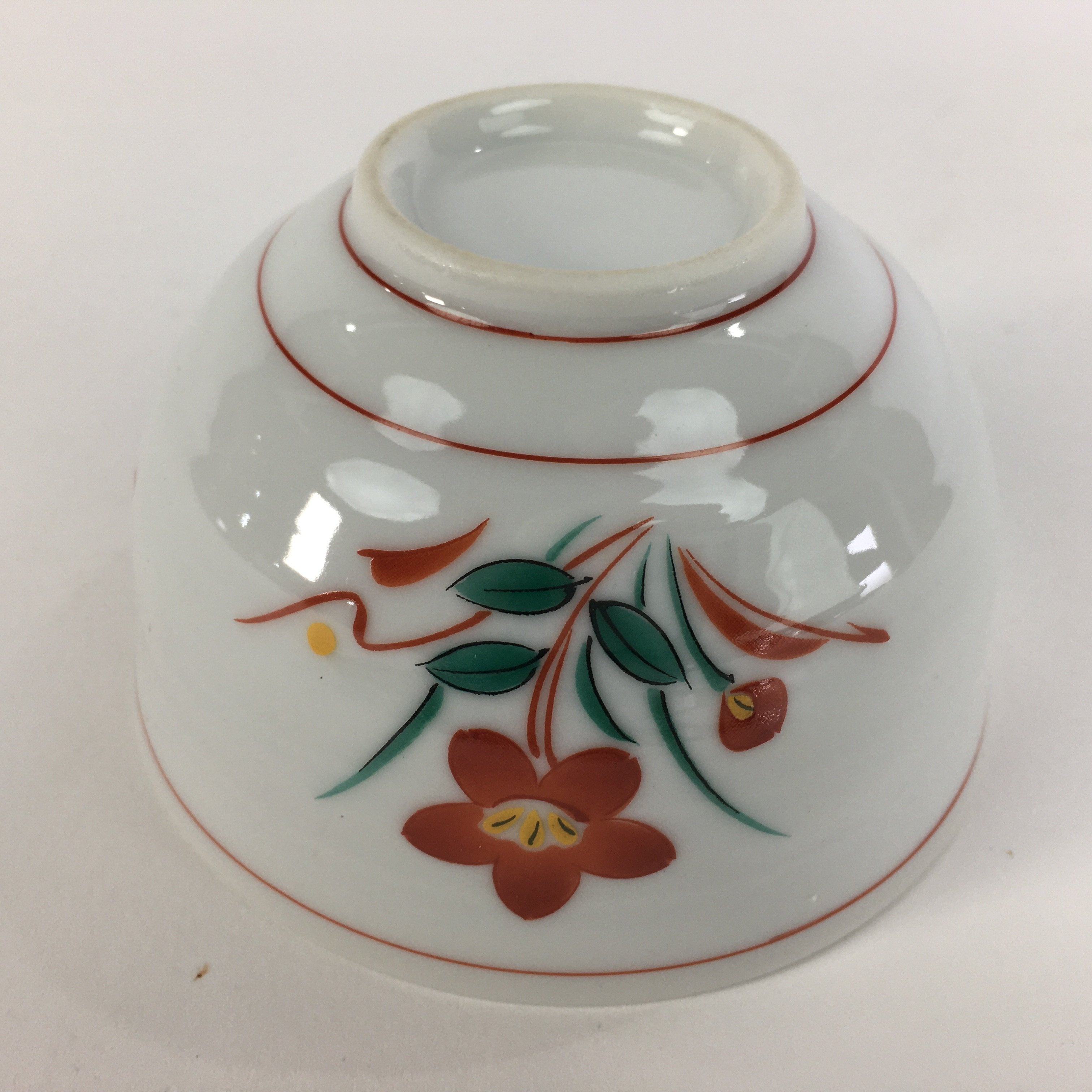Japanese Ceramic Teacup Vtg Porcelain Red Flower White Sencha Tea Yunomi QT112