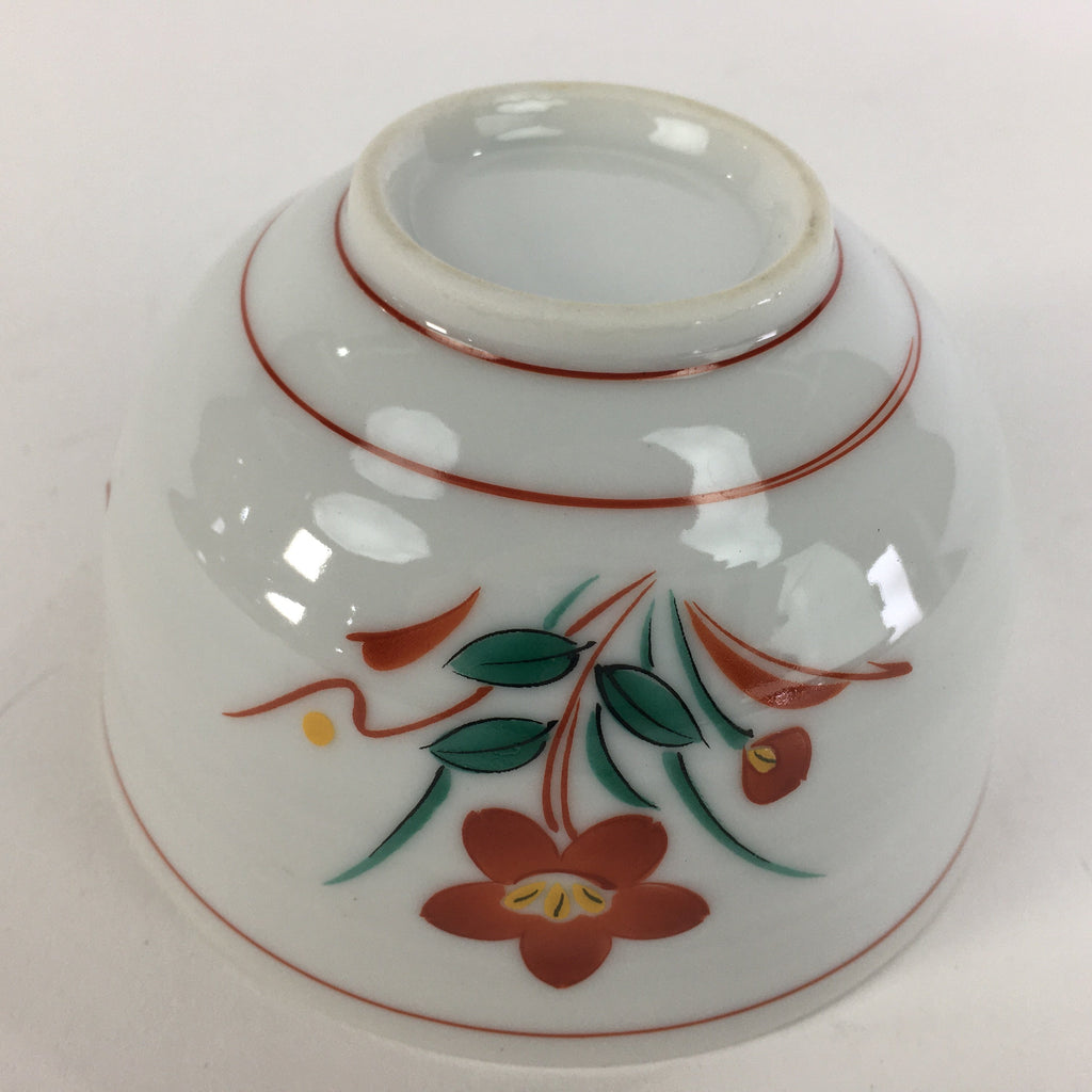 Japanese Ceramic Teacup Vtg Porcelain Red Flower White Sencha Tea Yunomi QT112