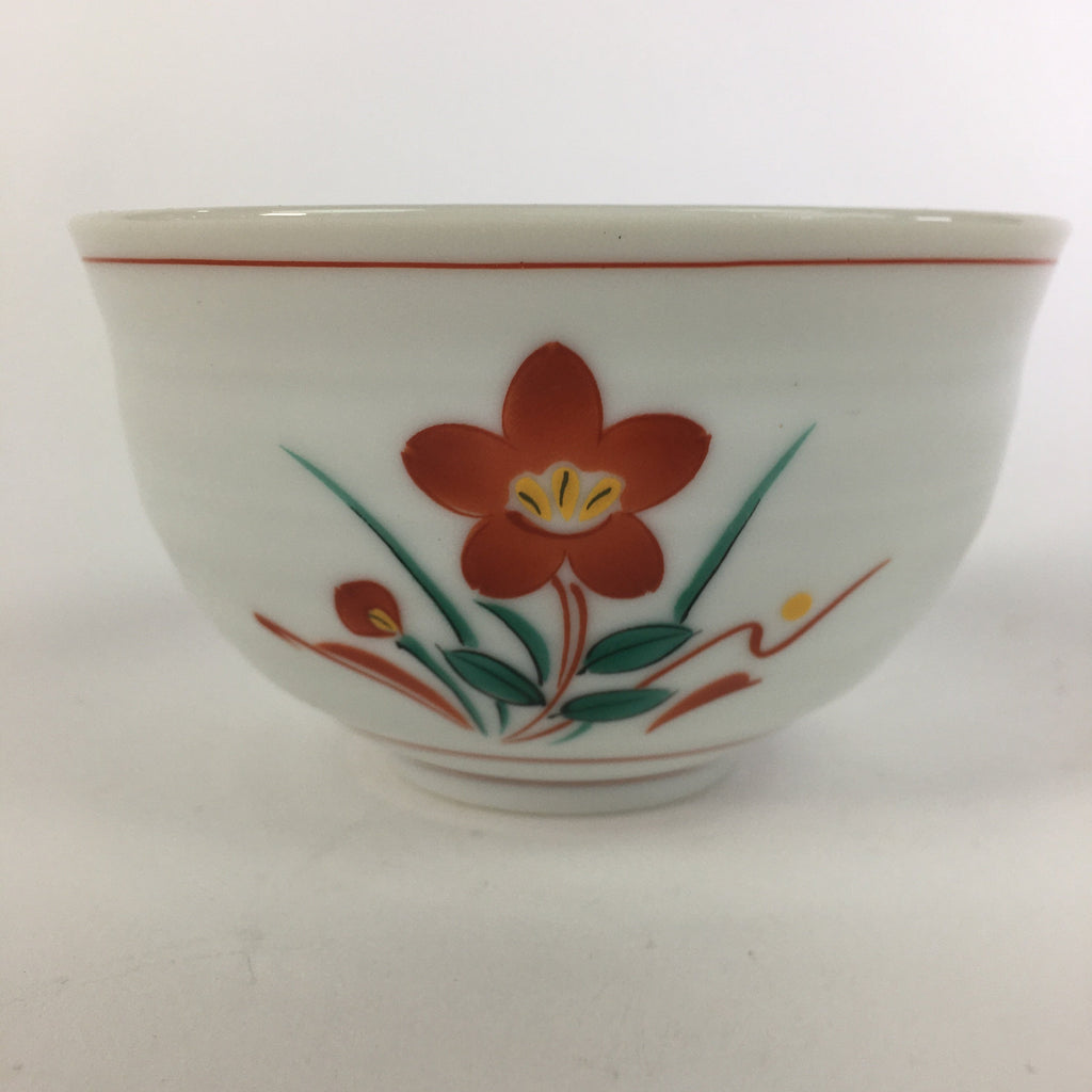 Japanese Ceramic Teacup Vtg Porcelain Red Flower White Sencha Tea Yunomi QT112