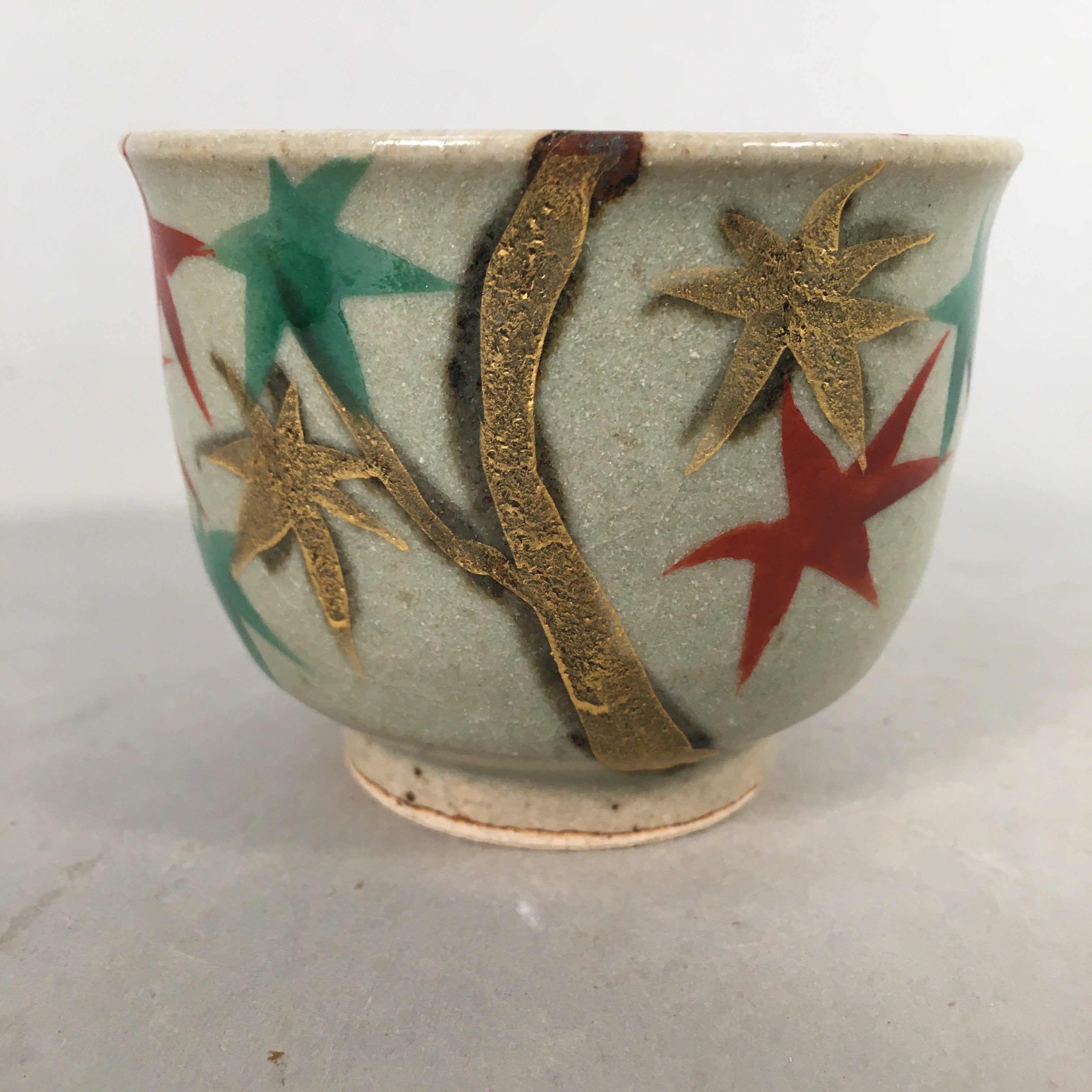 Japanese Ceramic Teacup Vtg Pottery Cherry Bloossom Autumn Leaf Sencha TC177
